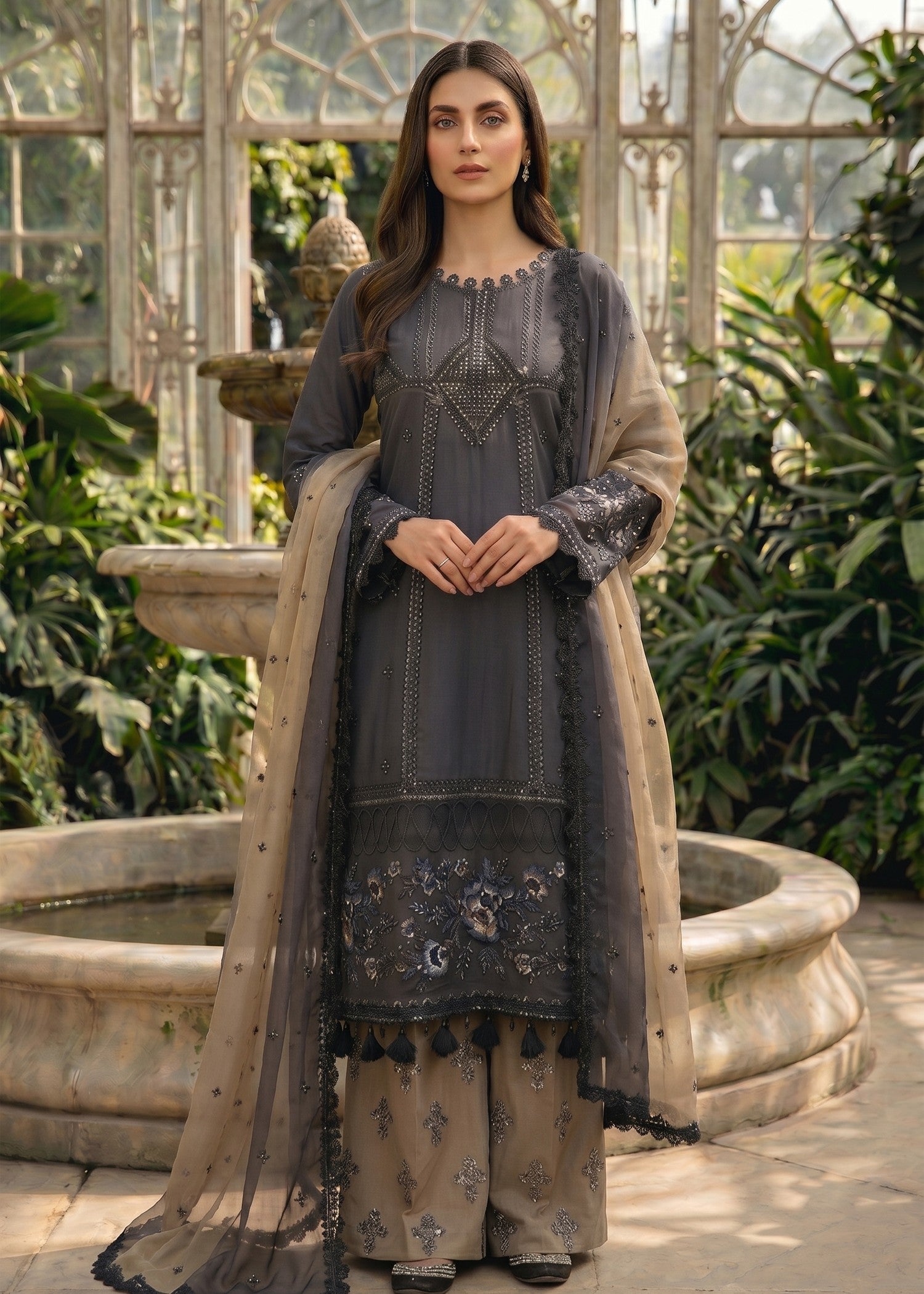 poly lawn Kurta Set in Midnight