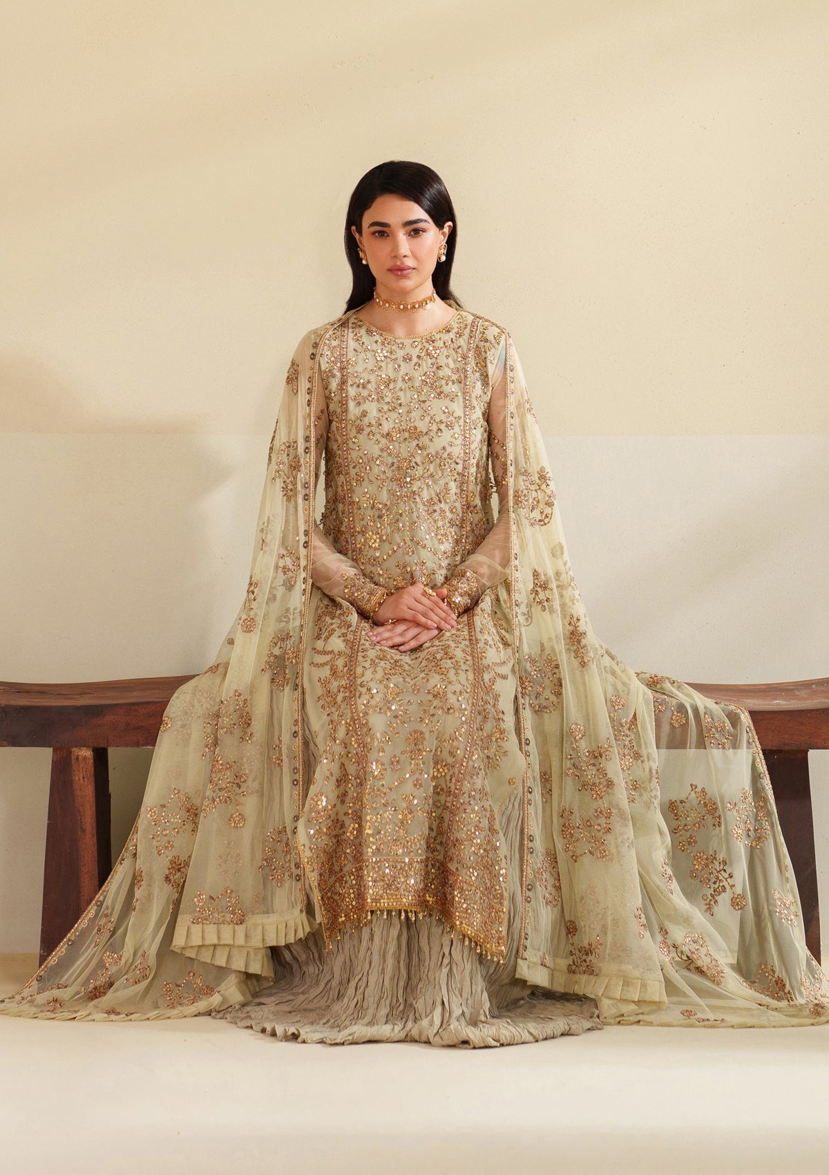 net Sharara in Cream