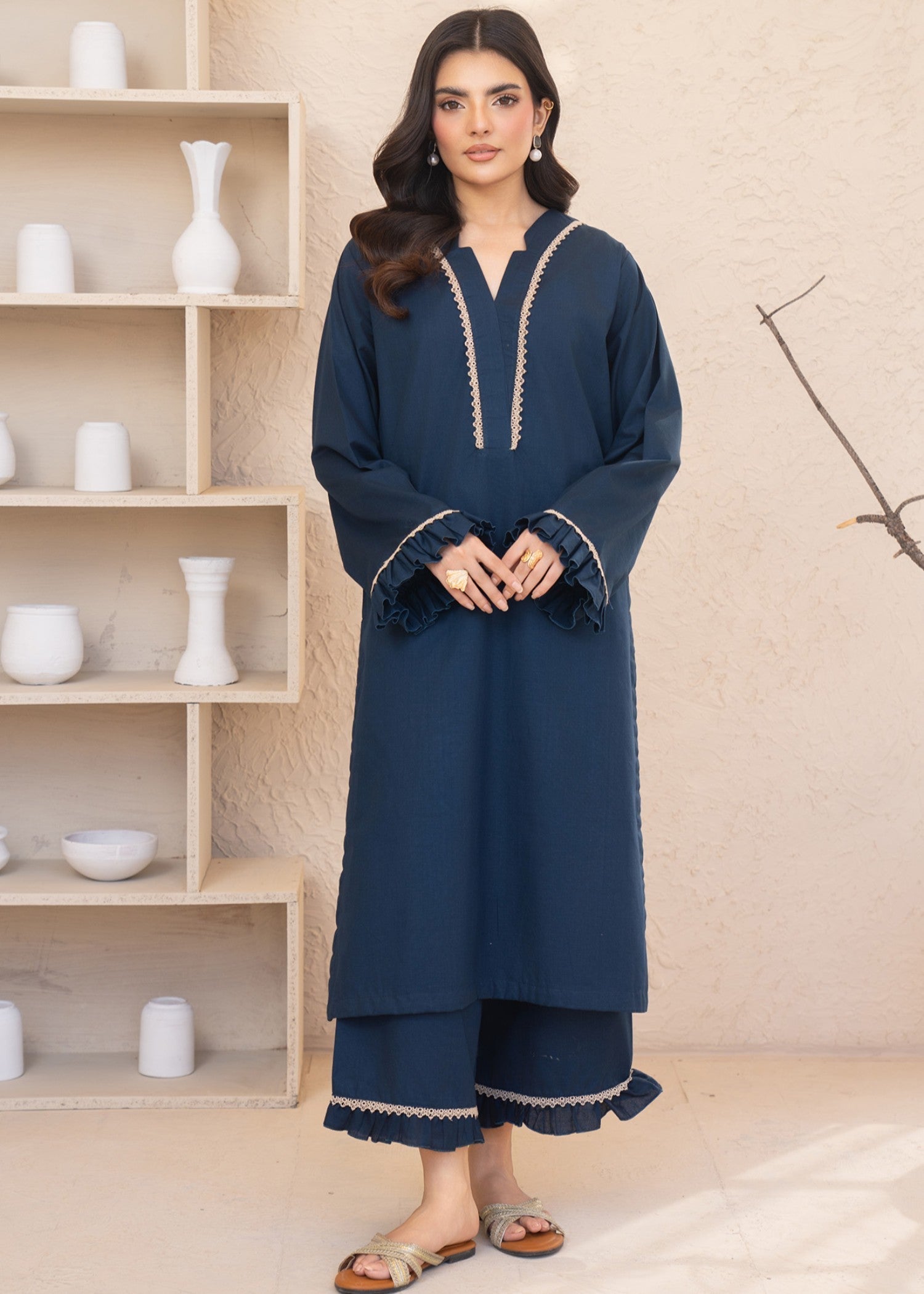 khaddar Kurta Set in Navy blue, dark blue