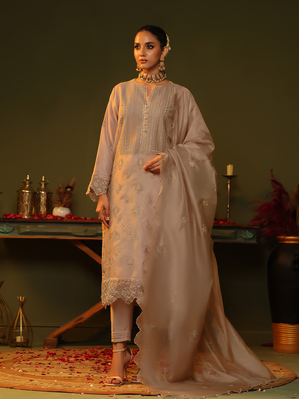 cotton Kurta Set in Peach orange