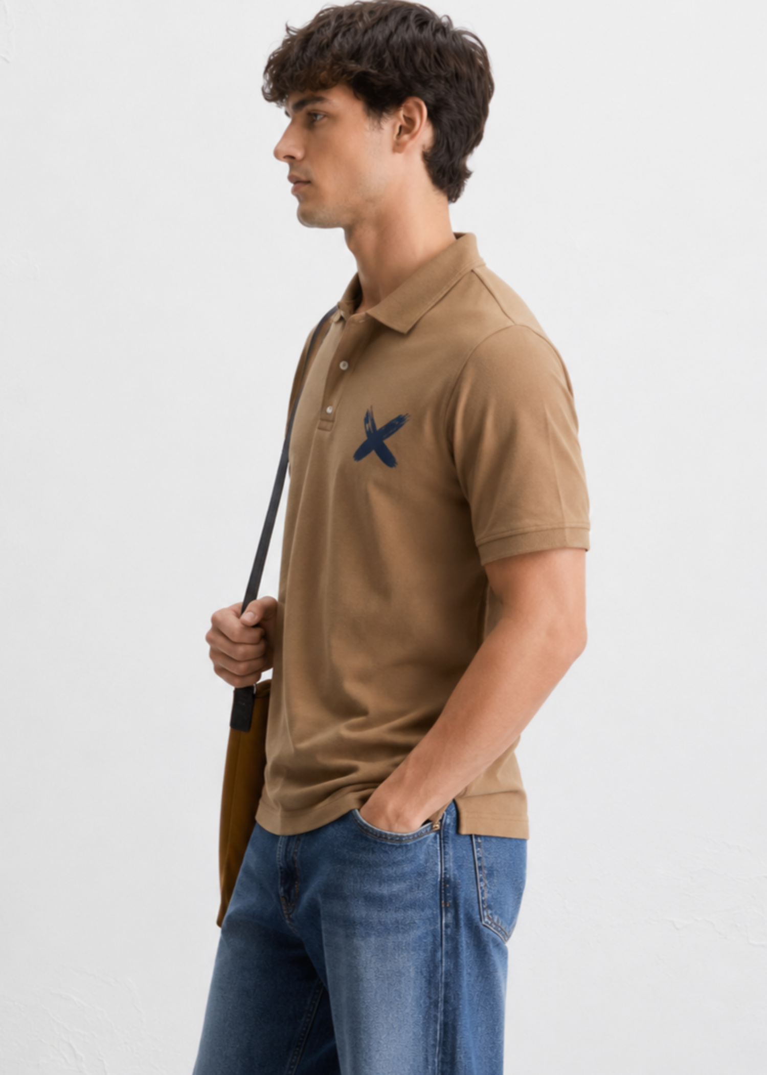 cotton Polo Shirt in Camel brown