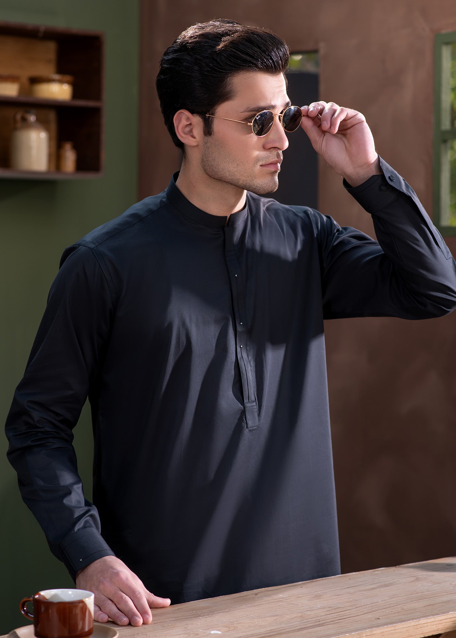 cotton Shalwar Kameez in Black by Buraq