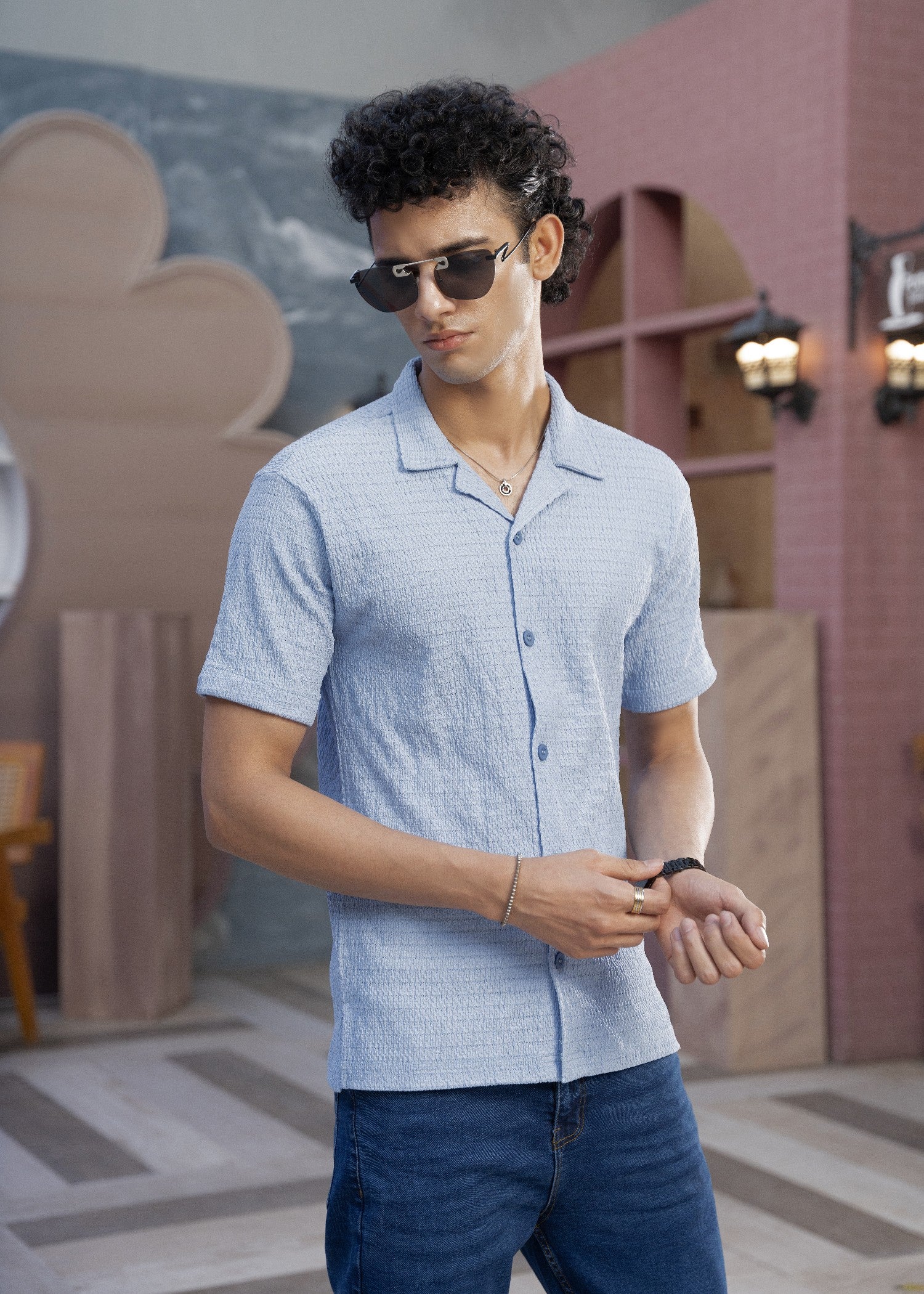 cotton Casual Shirt in Sky blue, arctic blue