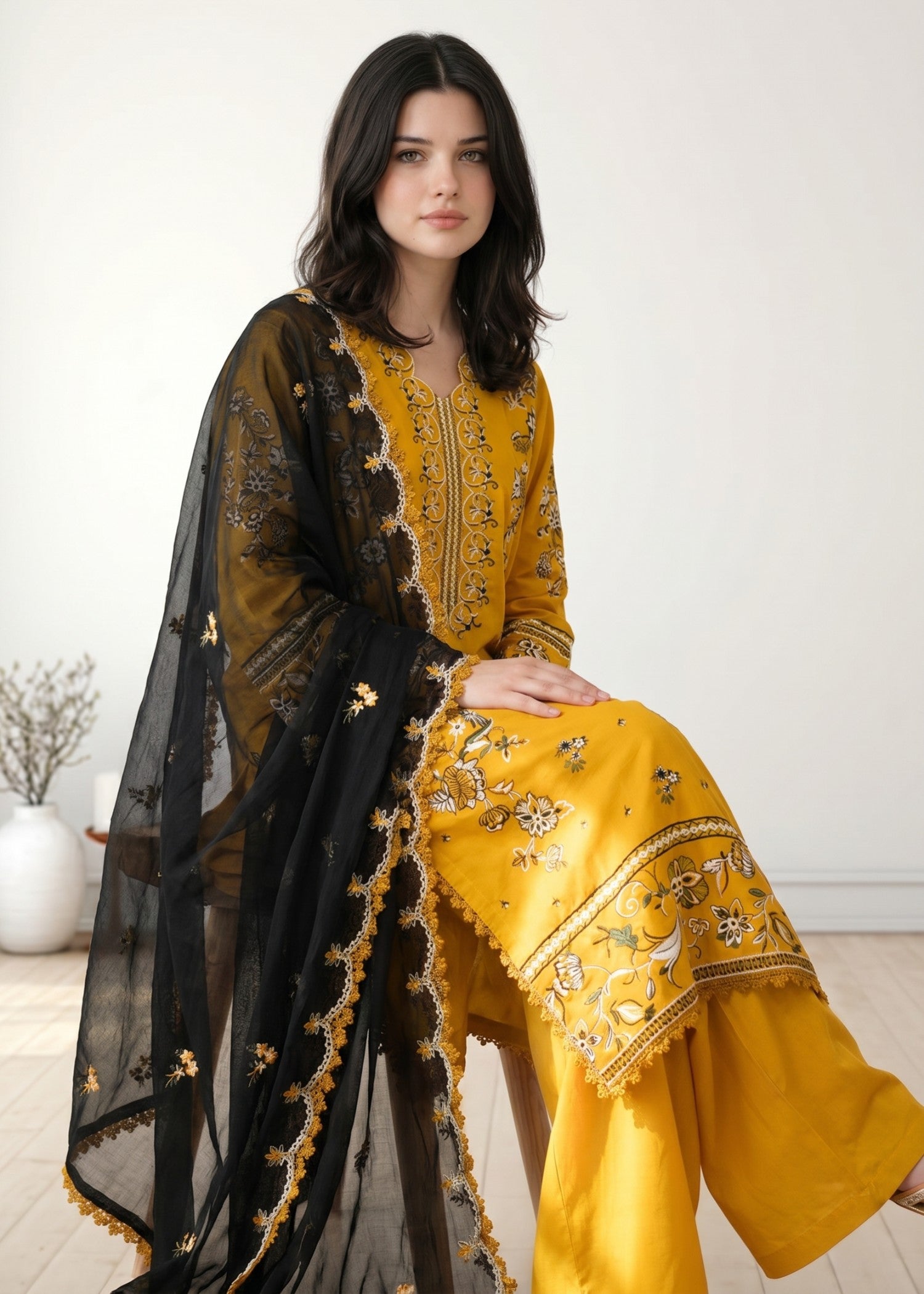lawn cotton Kurta Set in Sunflower