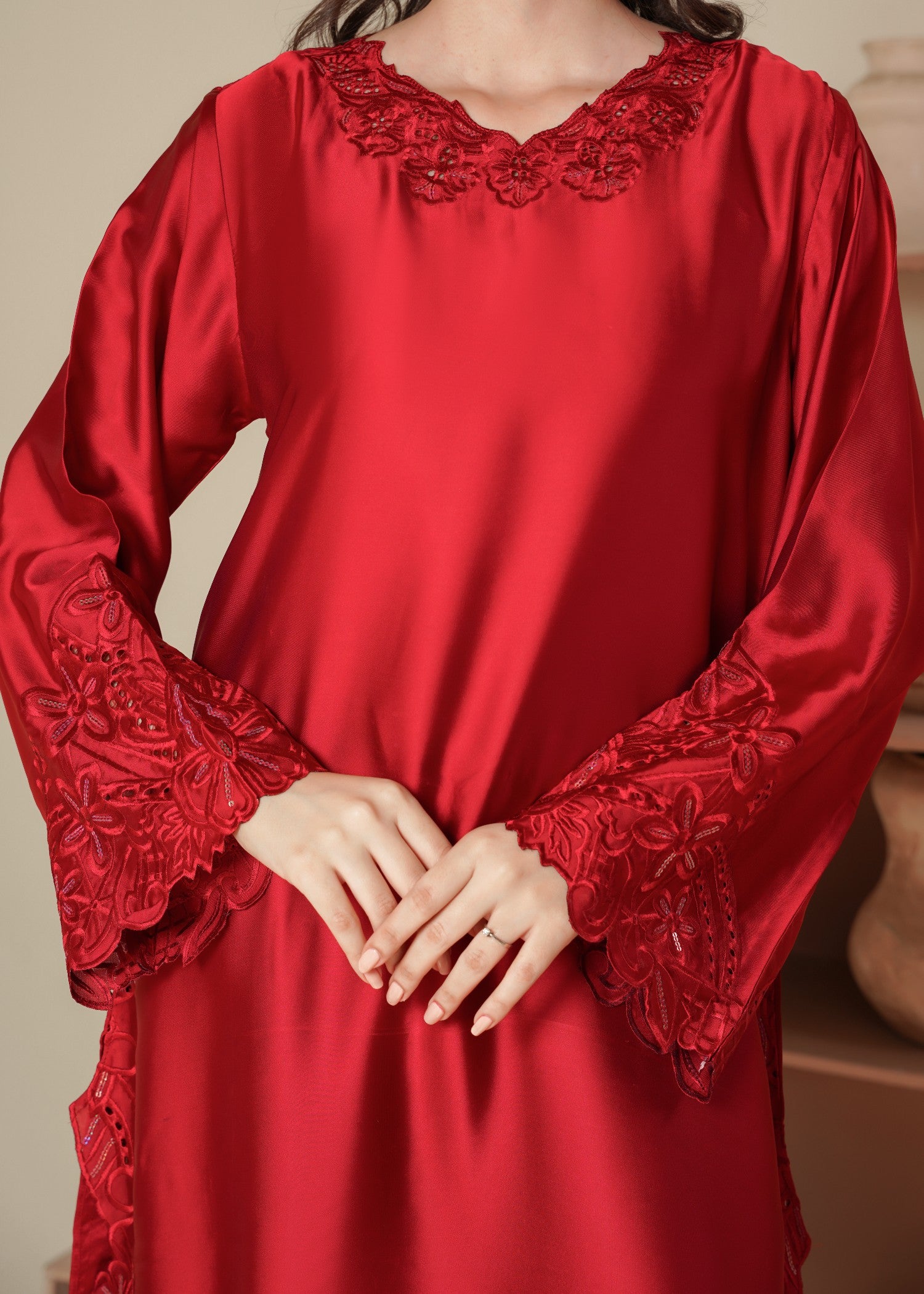 silk Kurta Set in Red