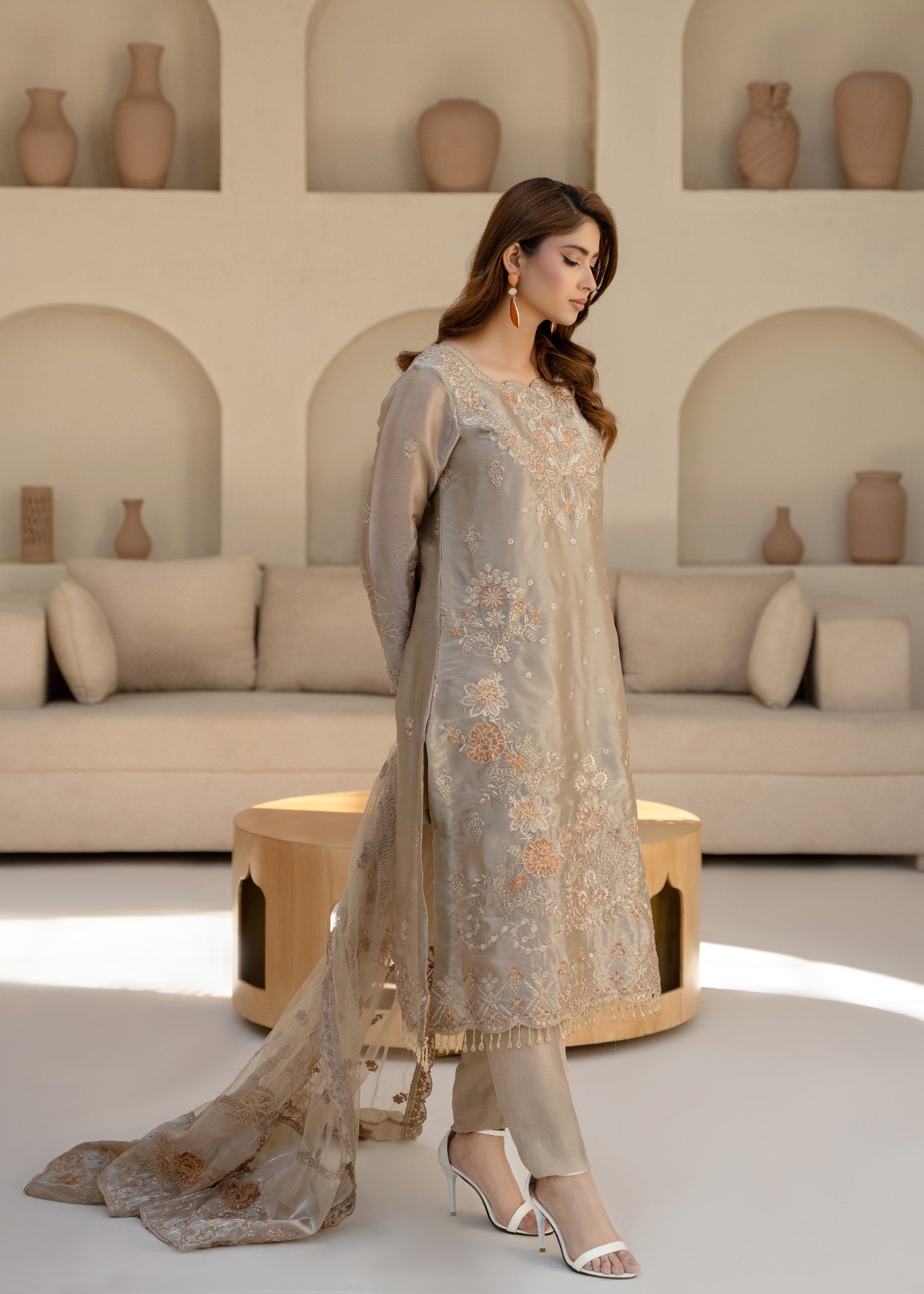 silk Kurta Set in Champagne