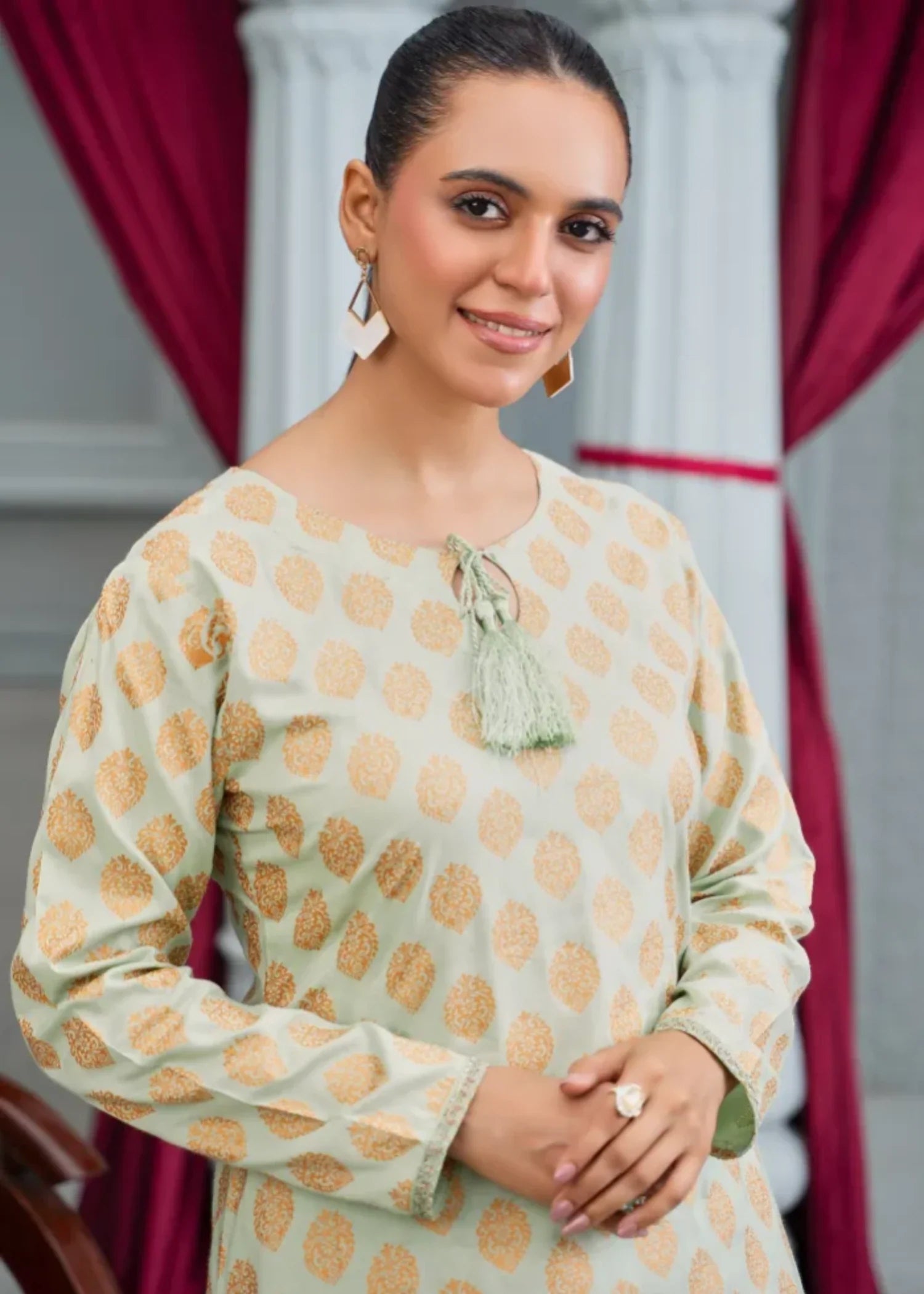 linen Kurta Set in Pastel green