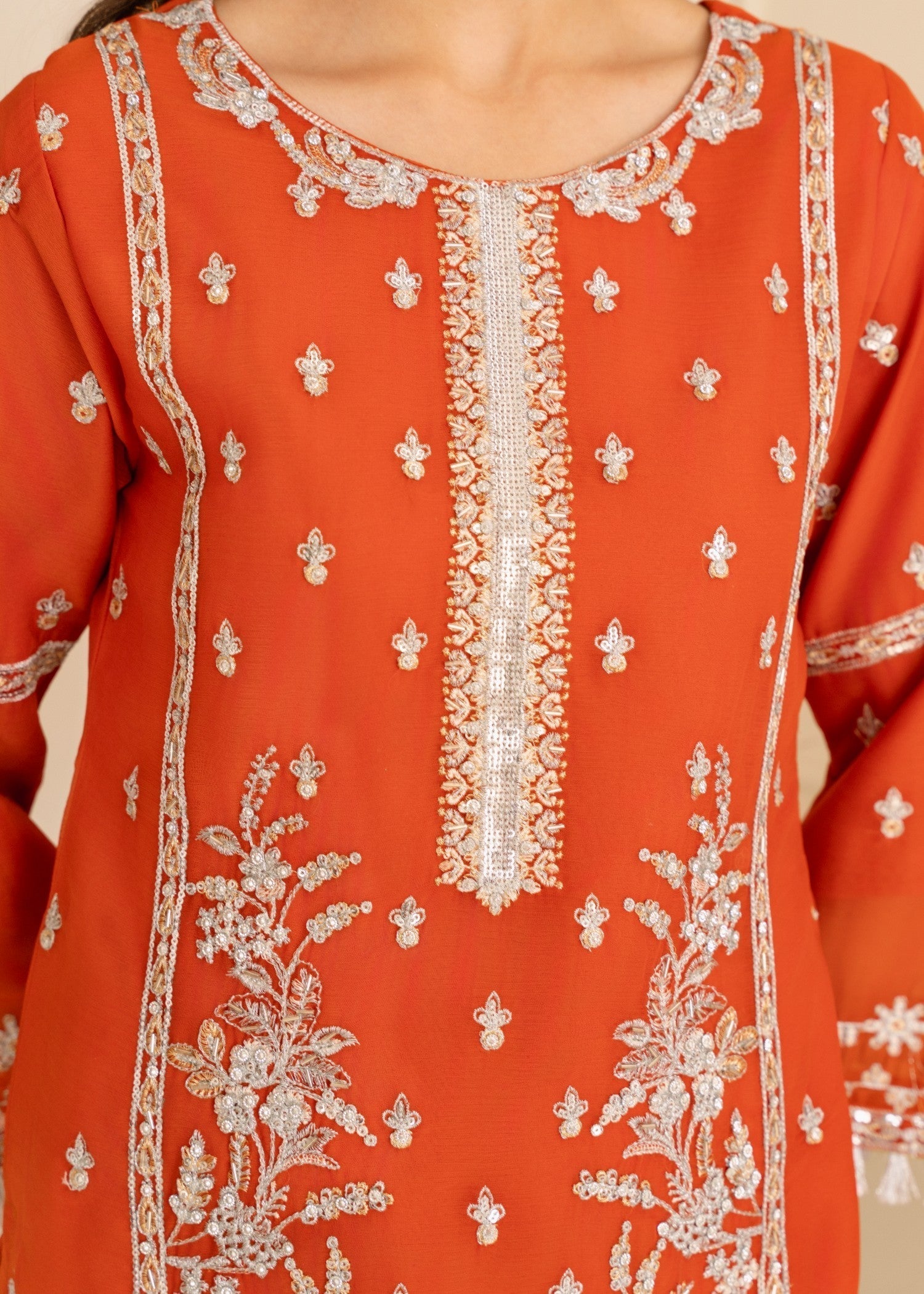 chiffon Kurta Set in Rust orange