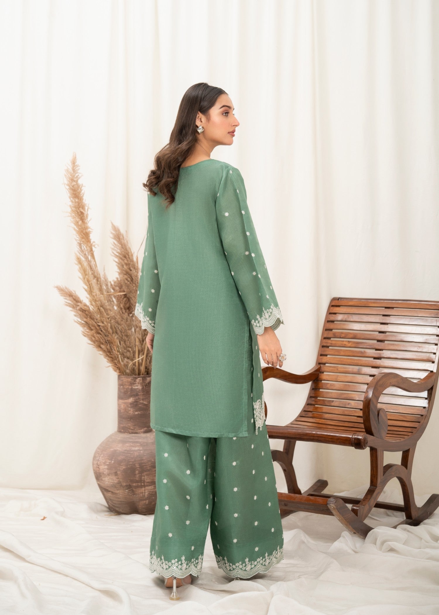 kattan silk Kurta Set in Mint green