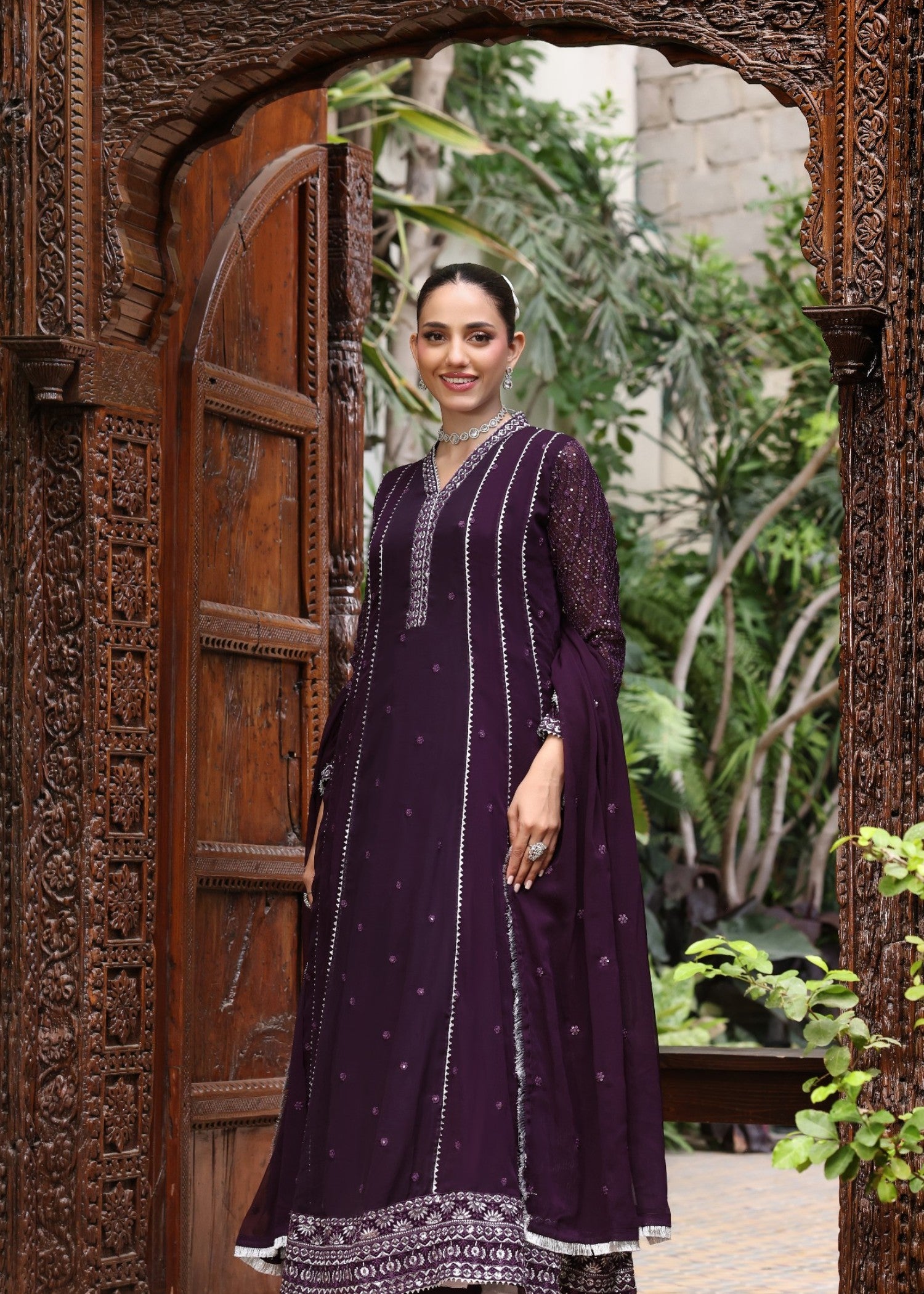 pk chiffon Pishwas in Purple