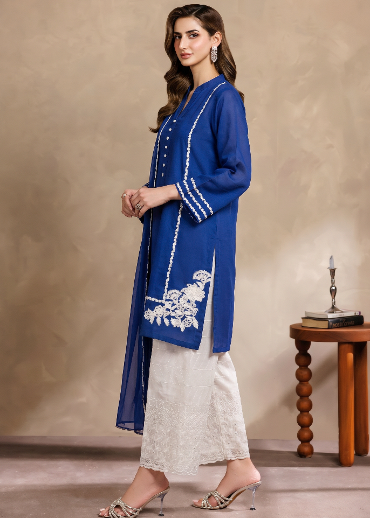 linen Kurta Set in Royal blue
