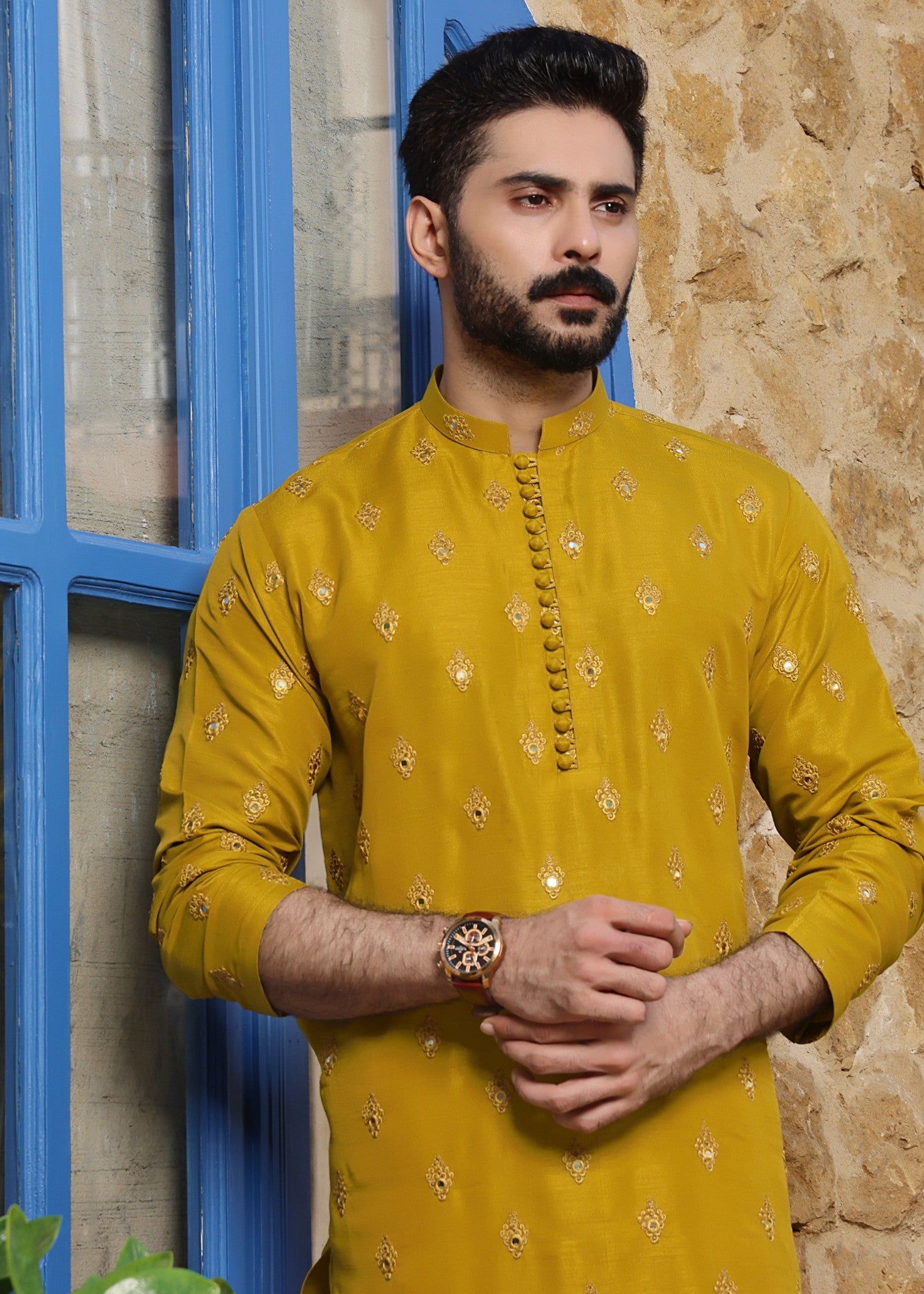 raw silk Kurta Set in Yellow