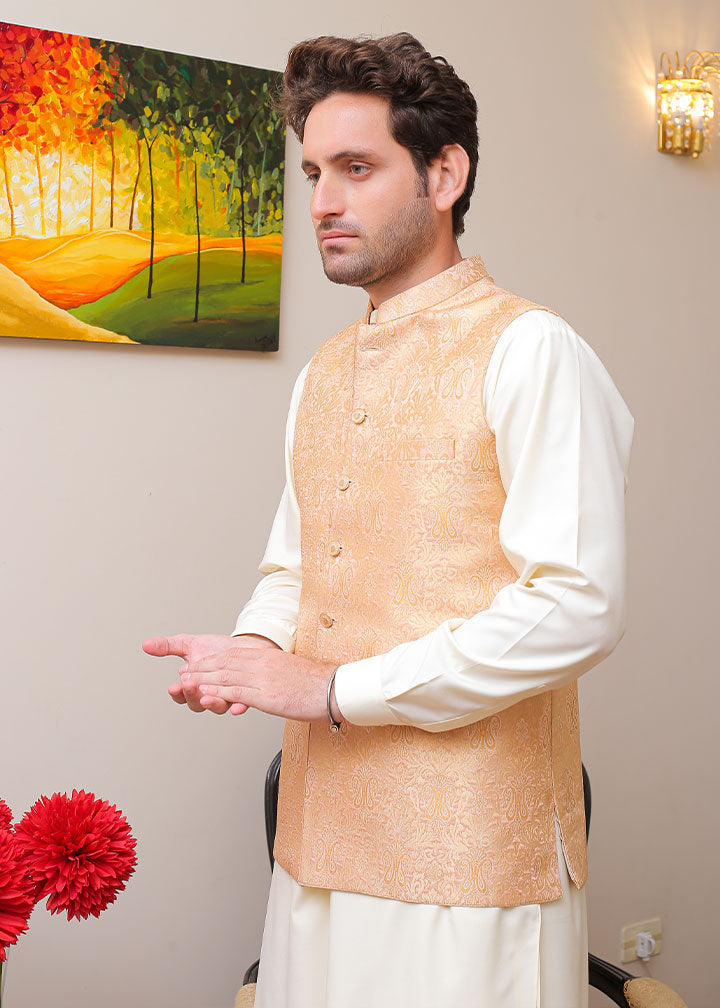 banarsi silk Waistcoat in Peach pink