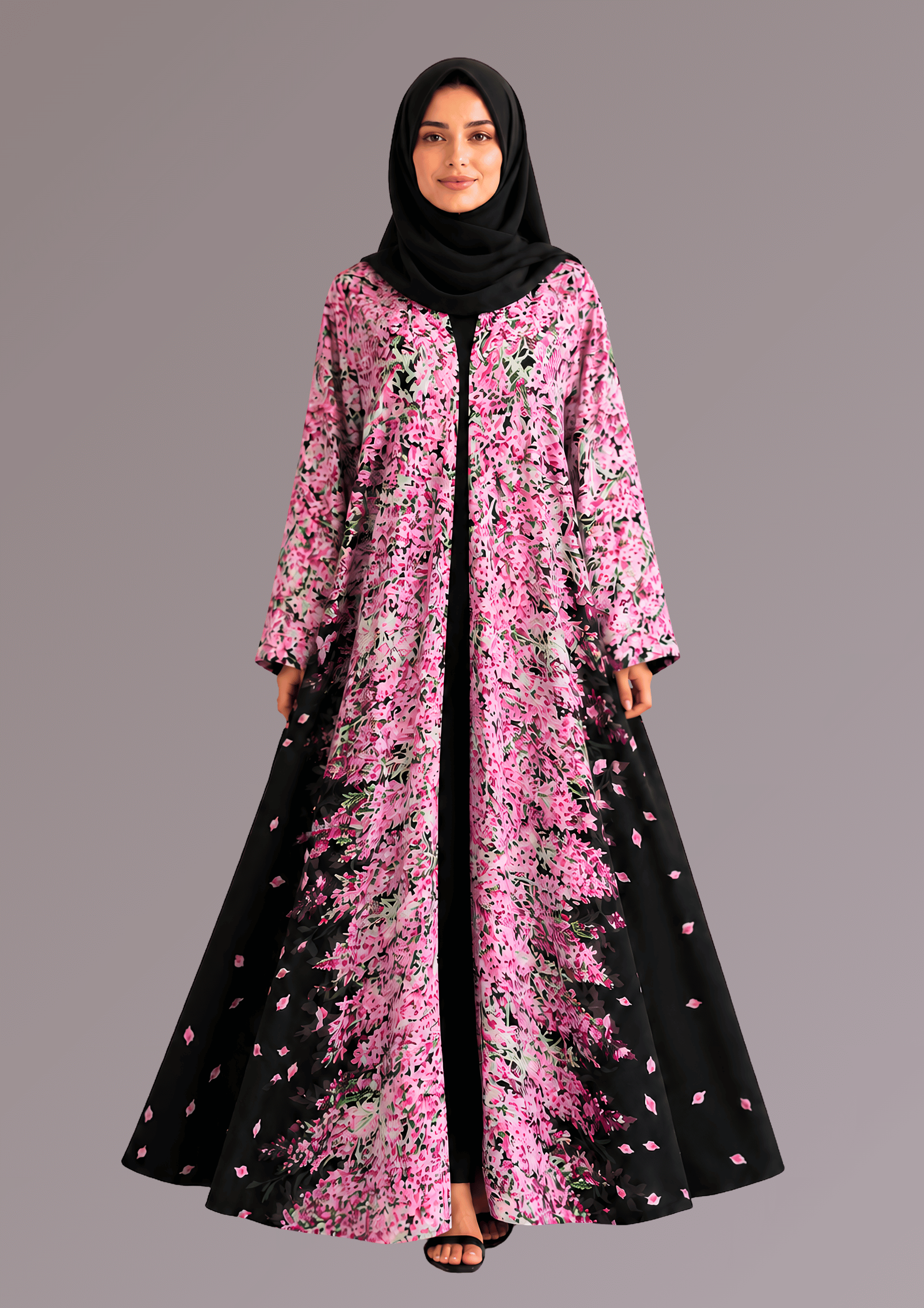 crepe georgette Abaya in Light pink, black