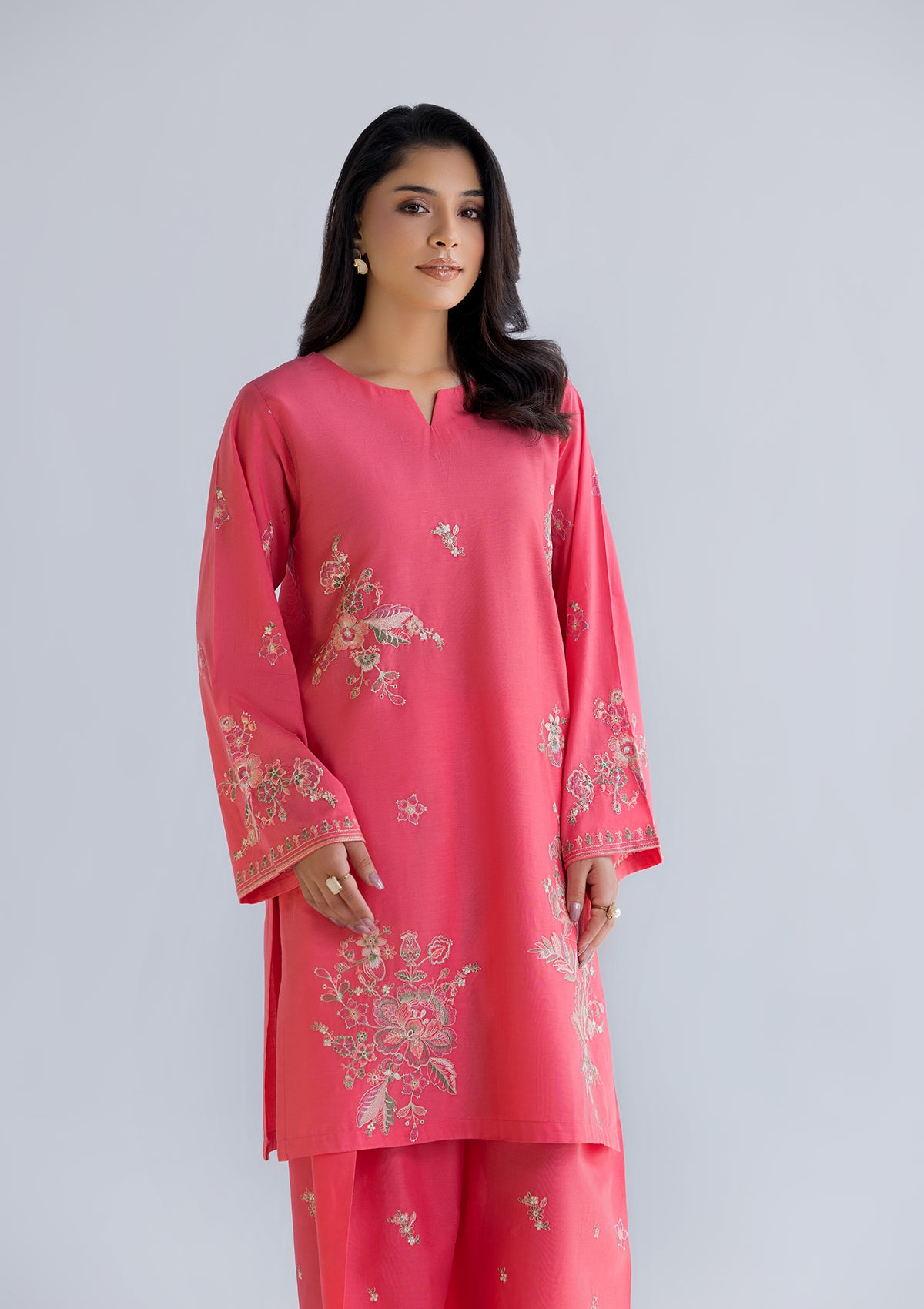 cotton Kurta Set in Shocking pink