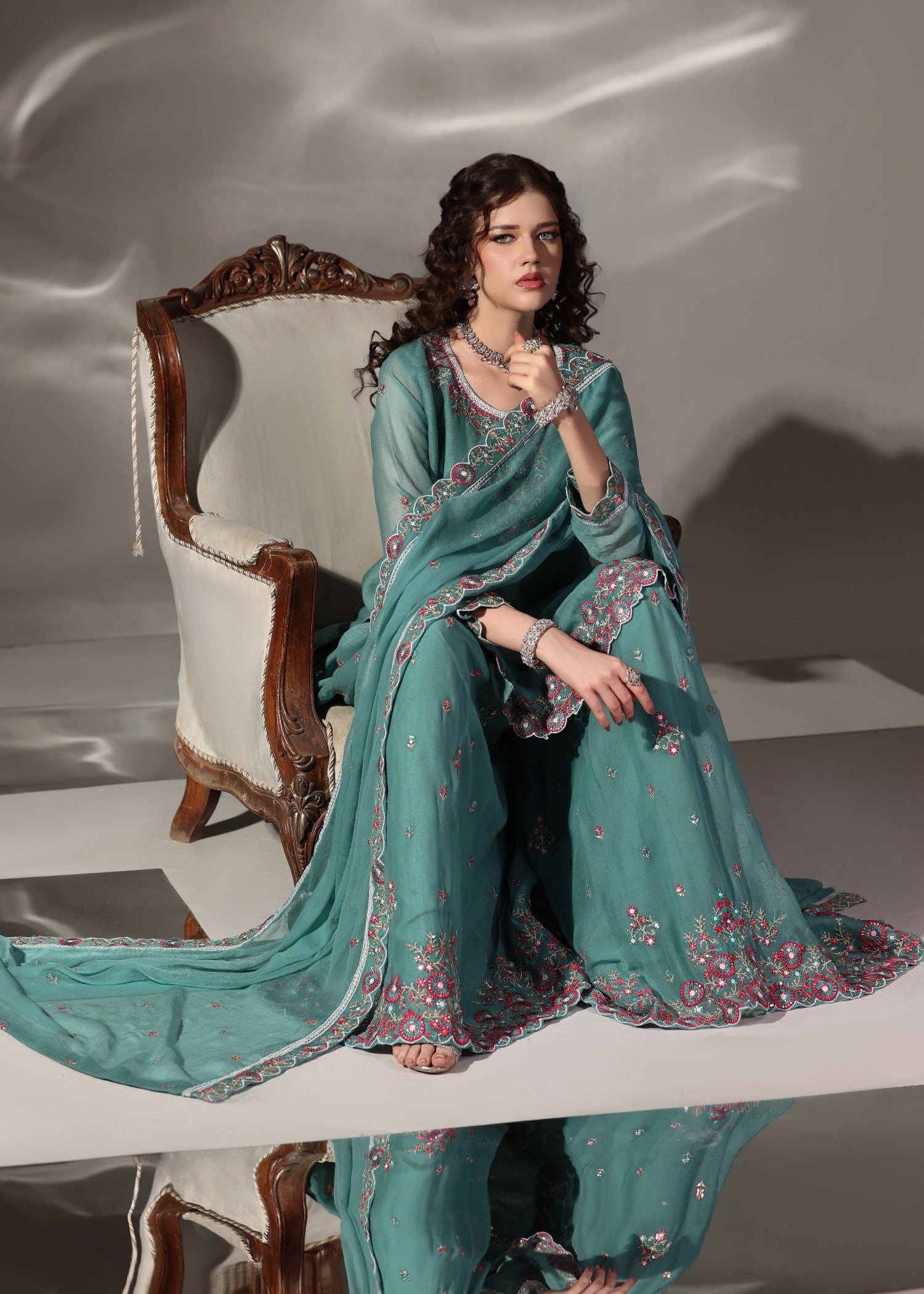 pk chiffon Sharara in Sea green