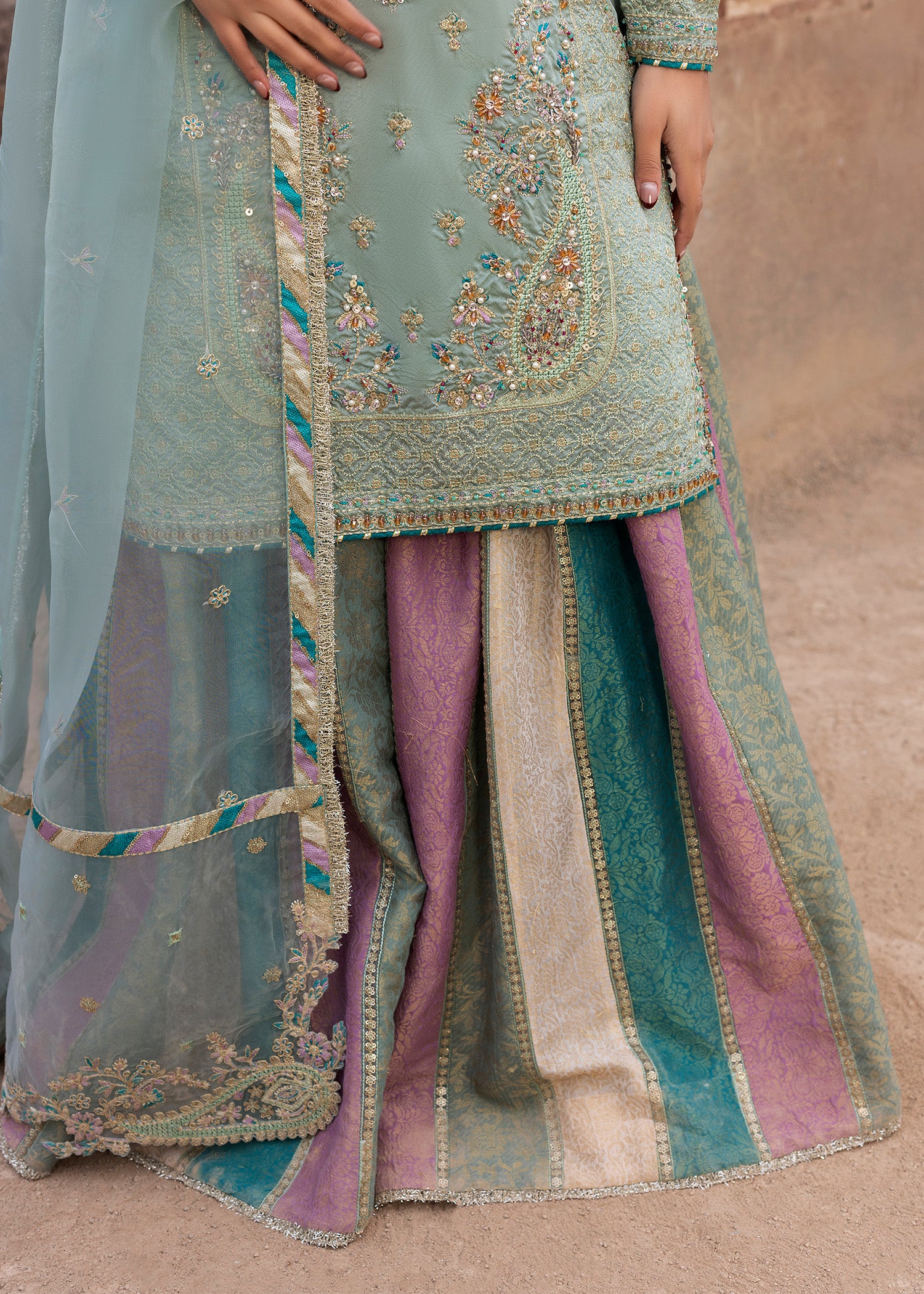 silk Gharara in Light cyan