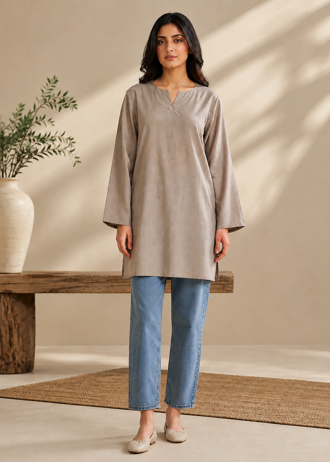 linen Kurti in Pastel grey