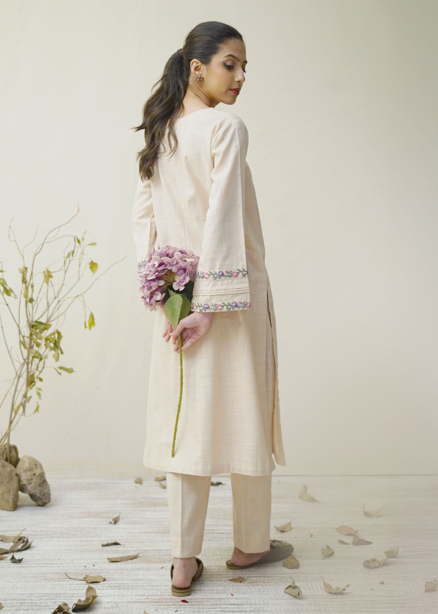 khaddar Kurta Set in Ivory