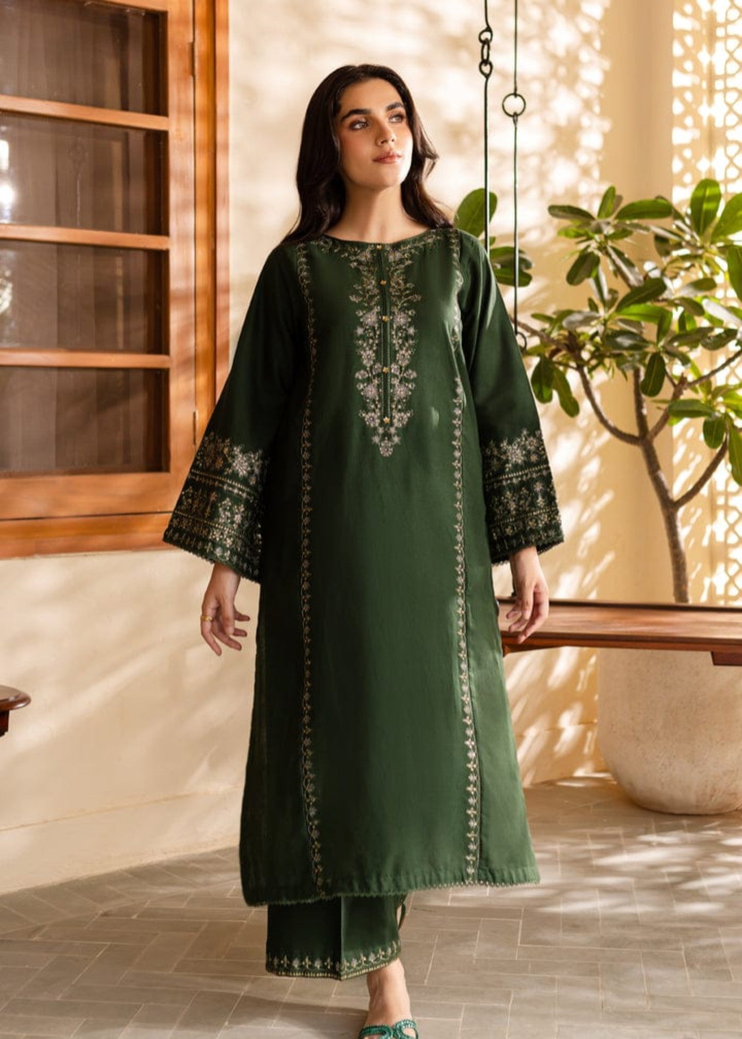linen Kurta Set in Green