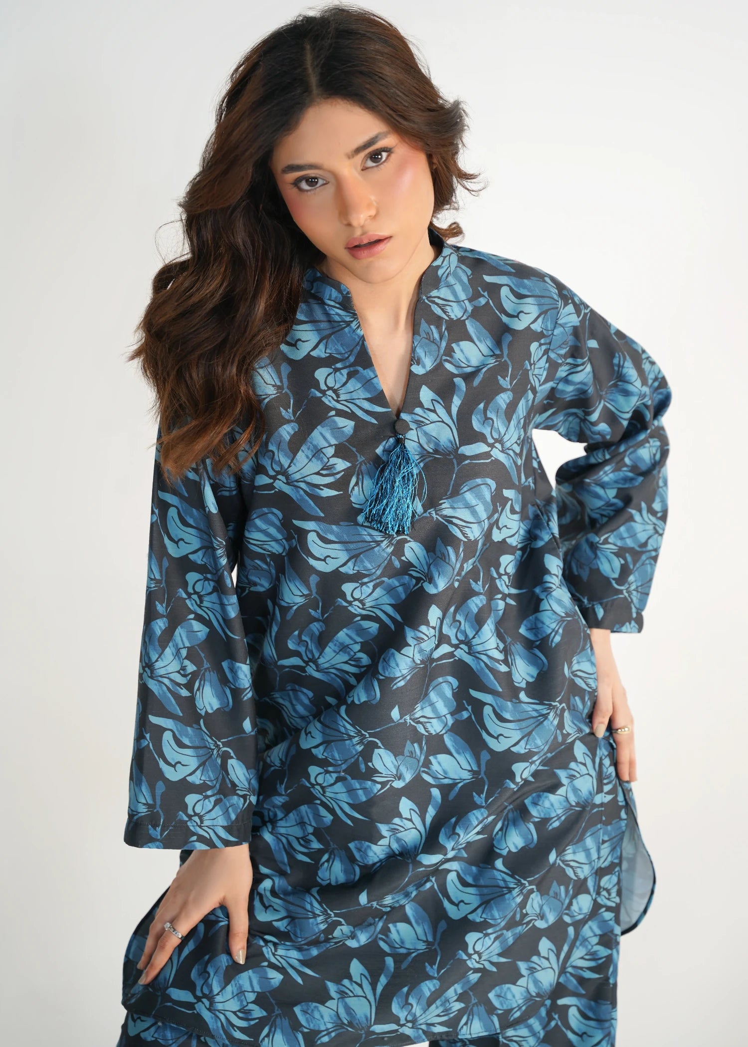 viscose cambric Co Ord Sets in Navy blue, smoke black