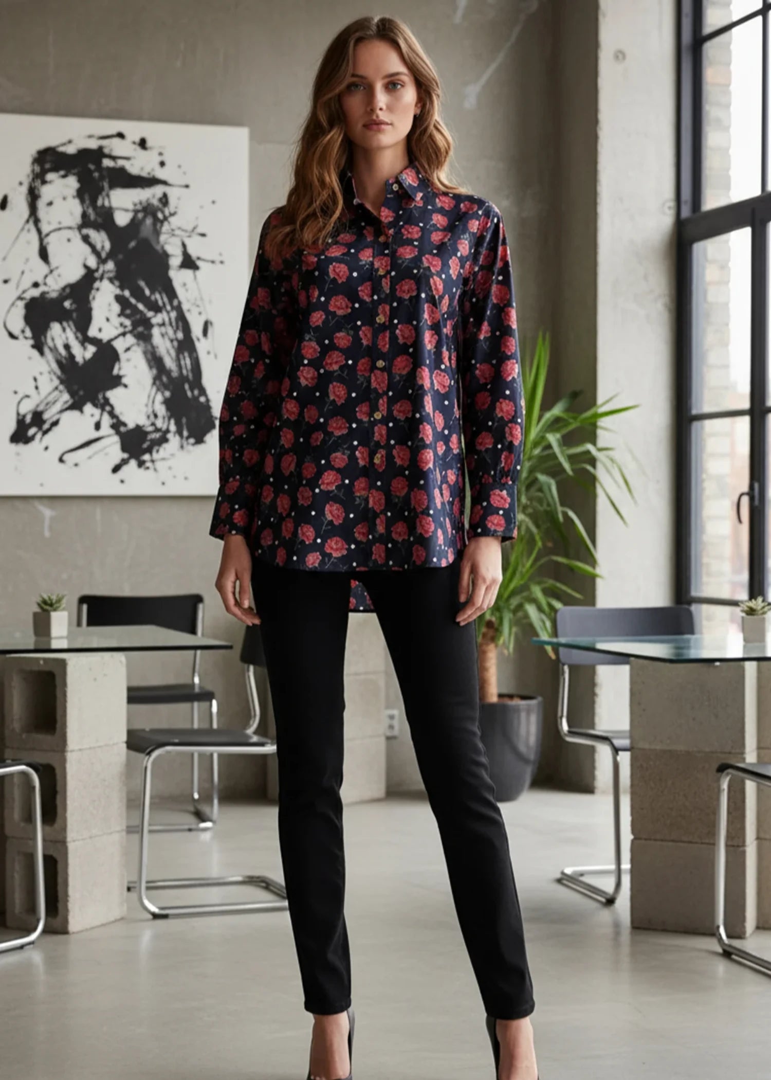silk Top in Navy blue