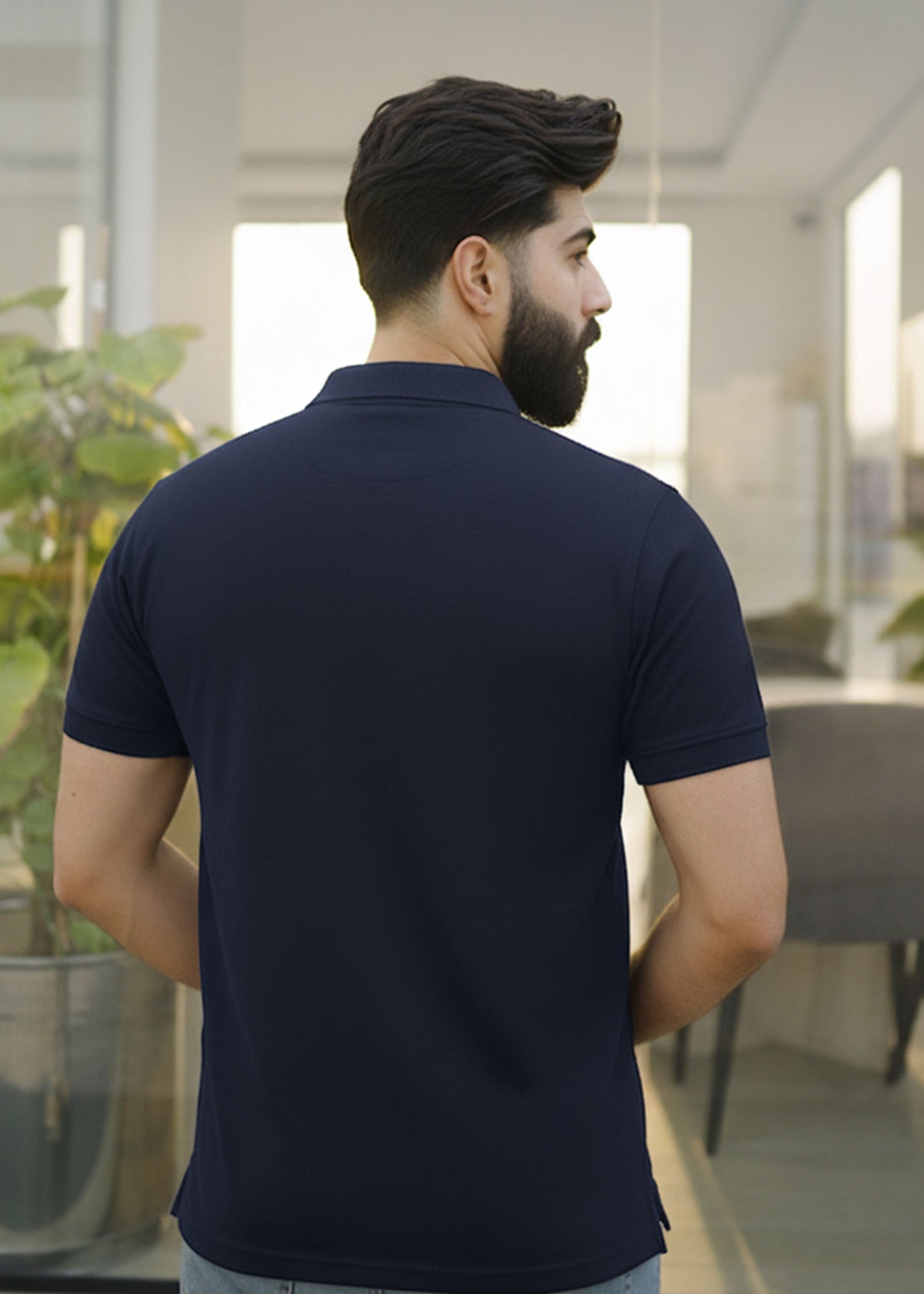 cambric cotton Polo Shirt in Navy blue