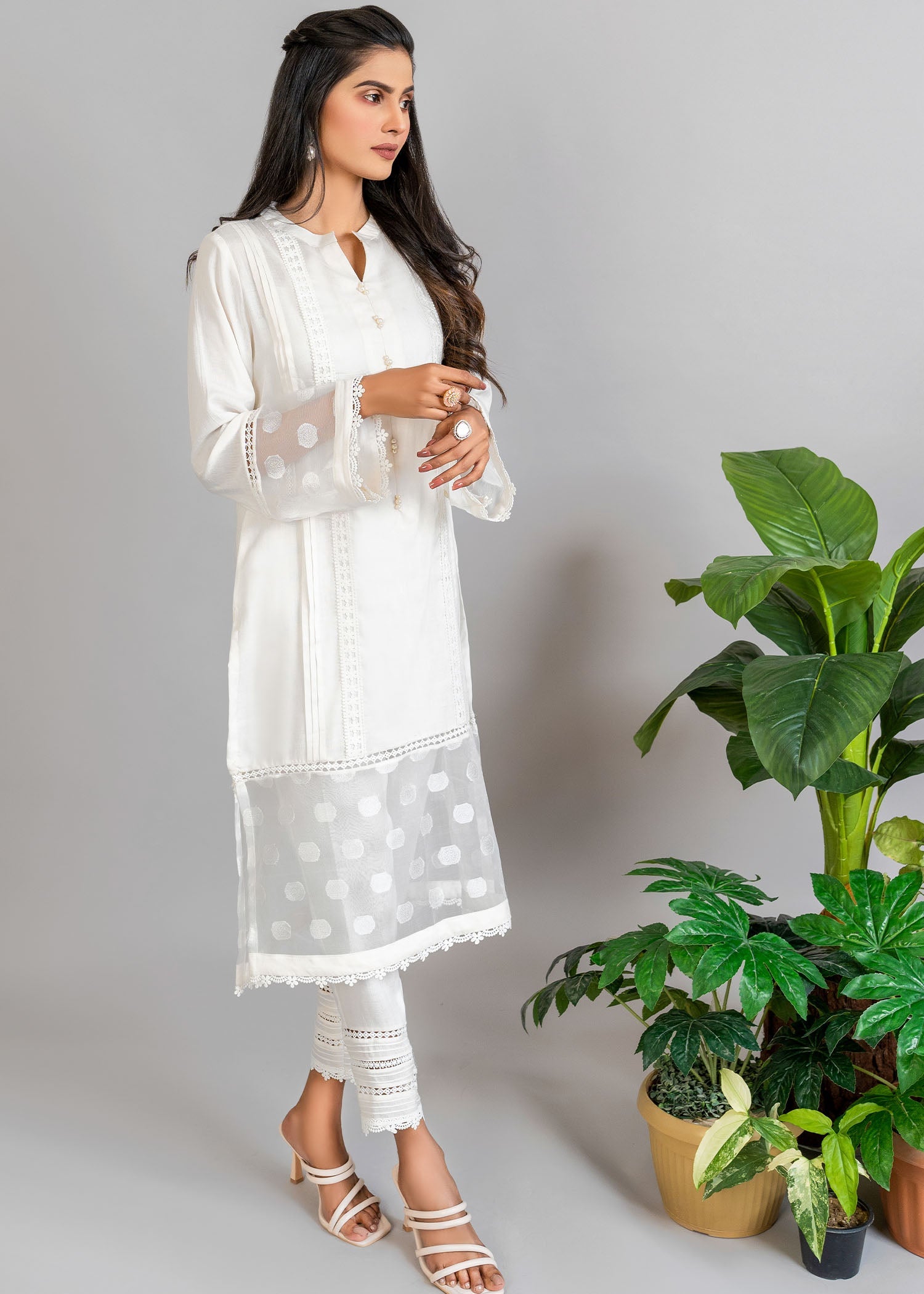 cotton Kurta Set in Pearl white