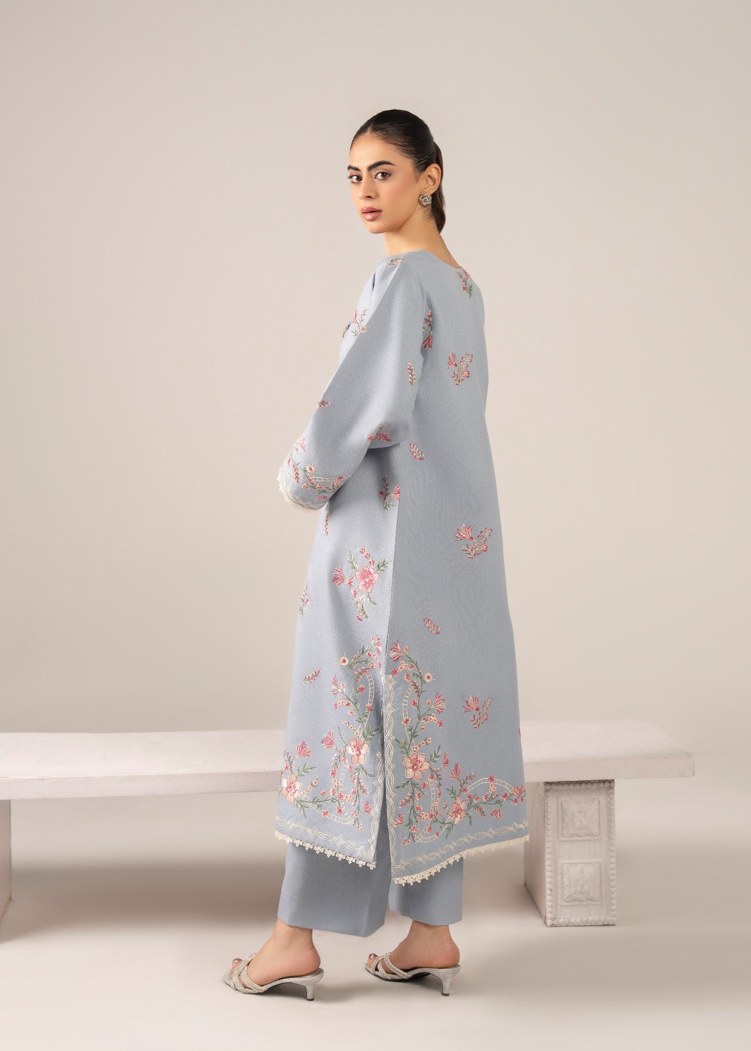 dhanak linen Kurta Set in Powder blue
