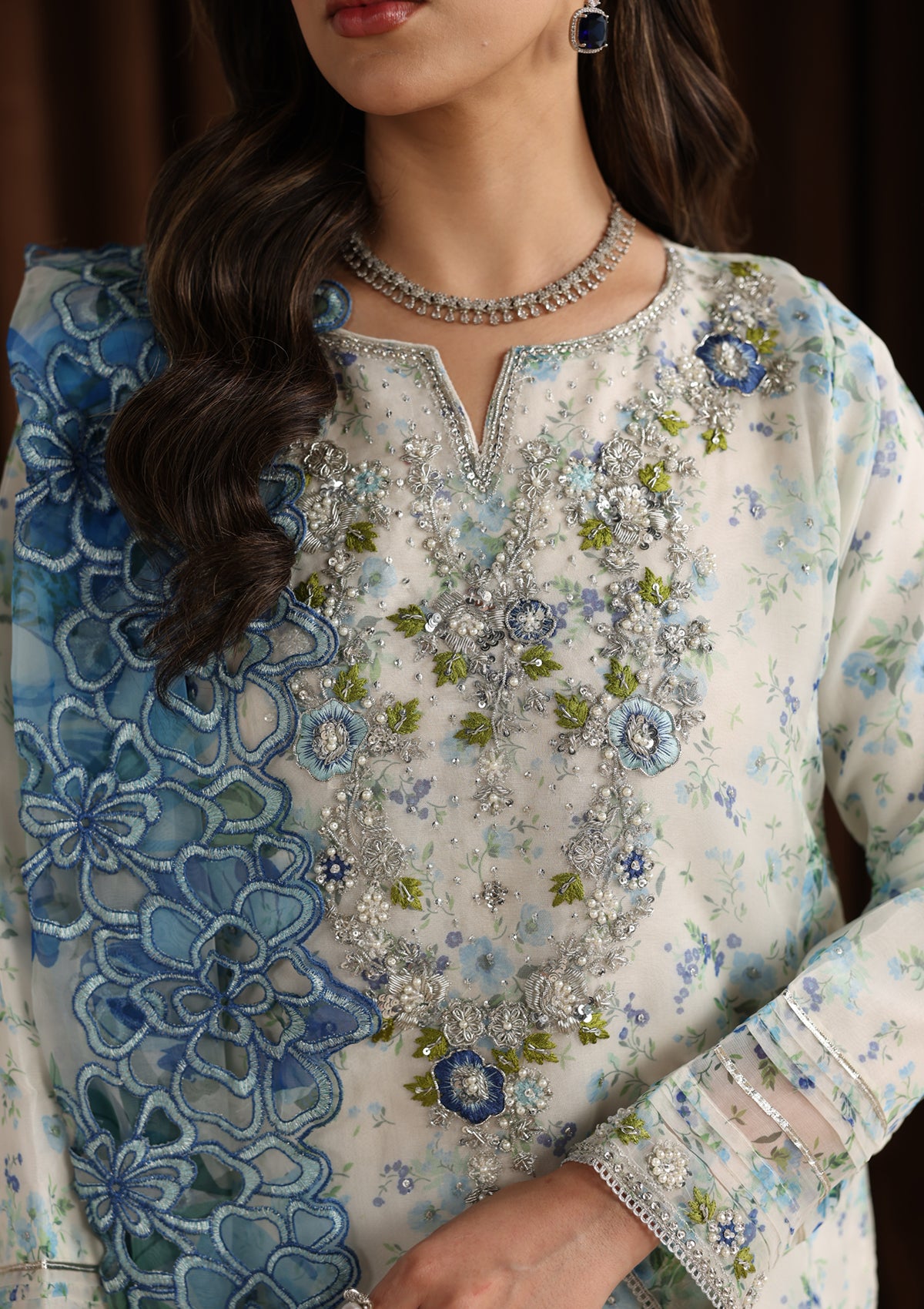 organza Kurta Set in Sky blue