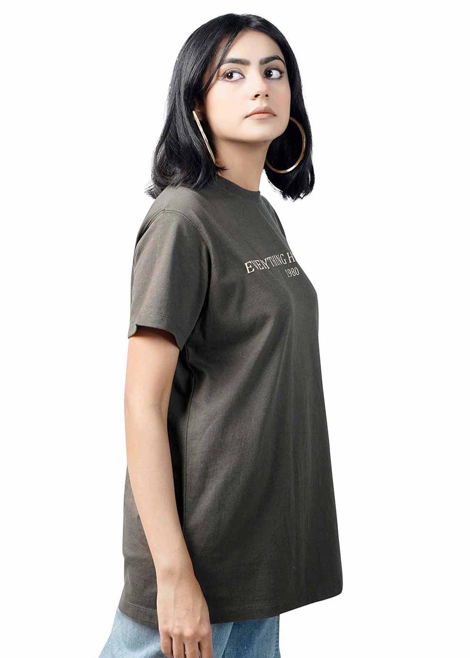 single jersey knit T Shirt in Dark green