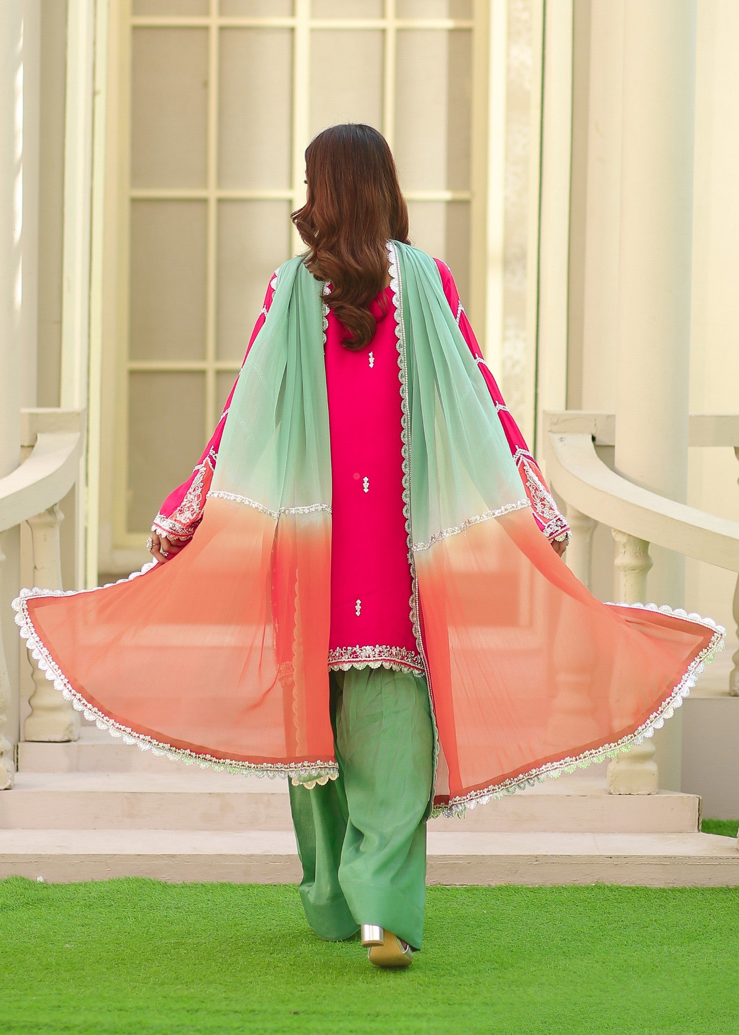 polyester-silk blend Kurta Set in Multi