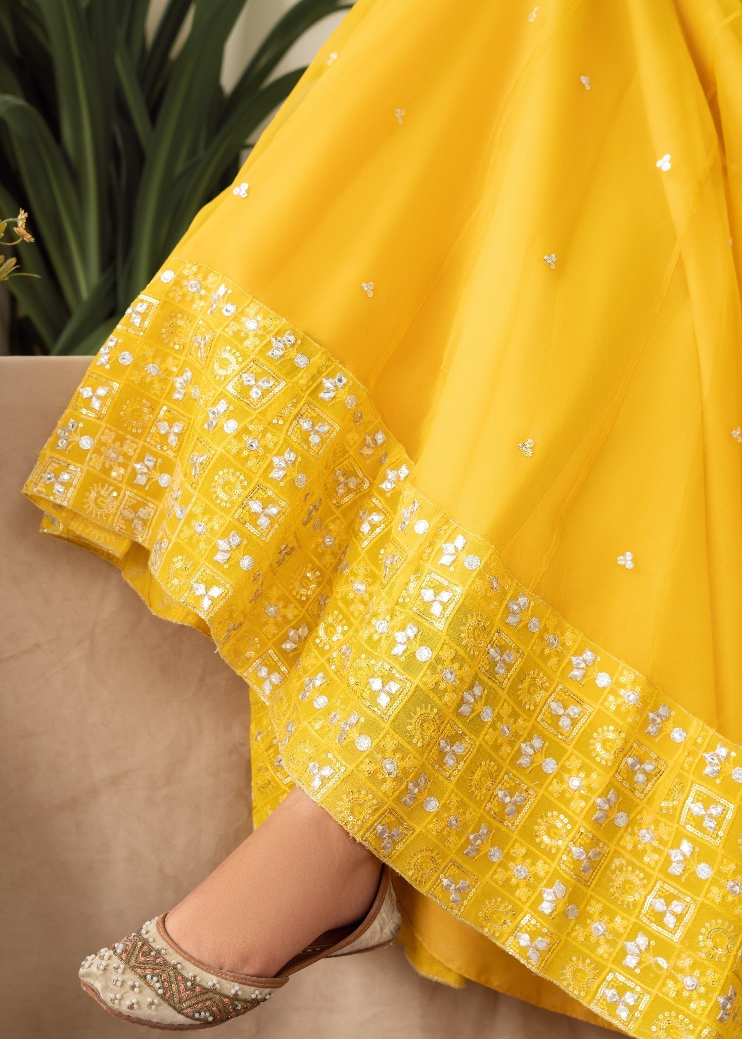 organza Lehenga in Yellow