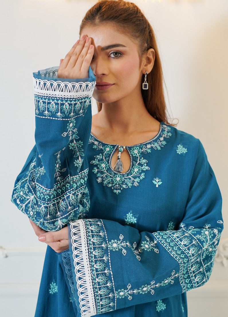 fine khaddar Unstitched in Teal