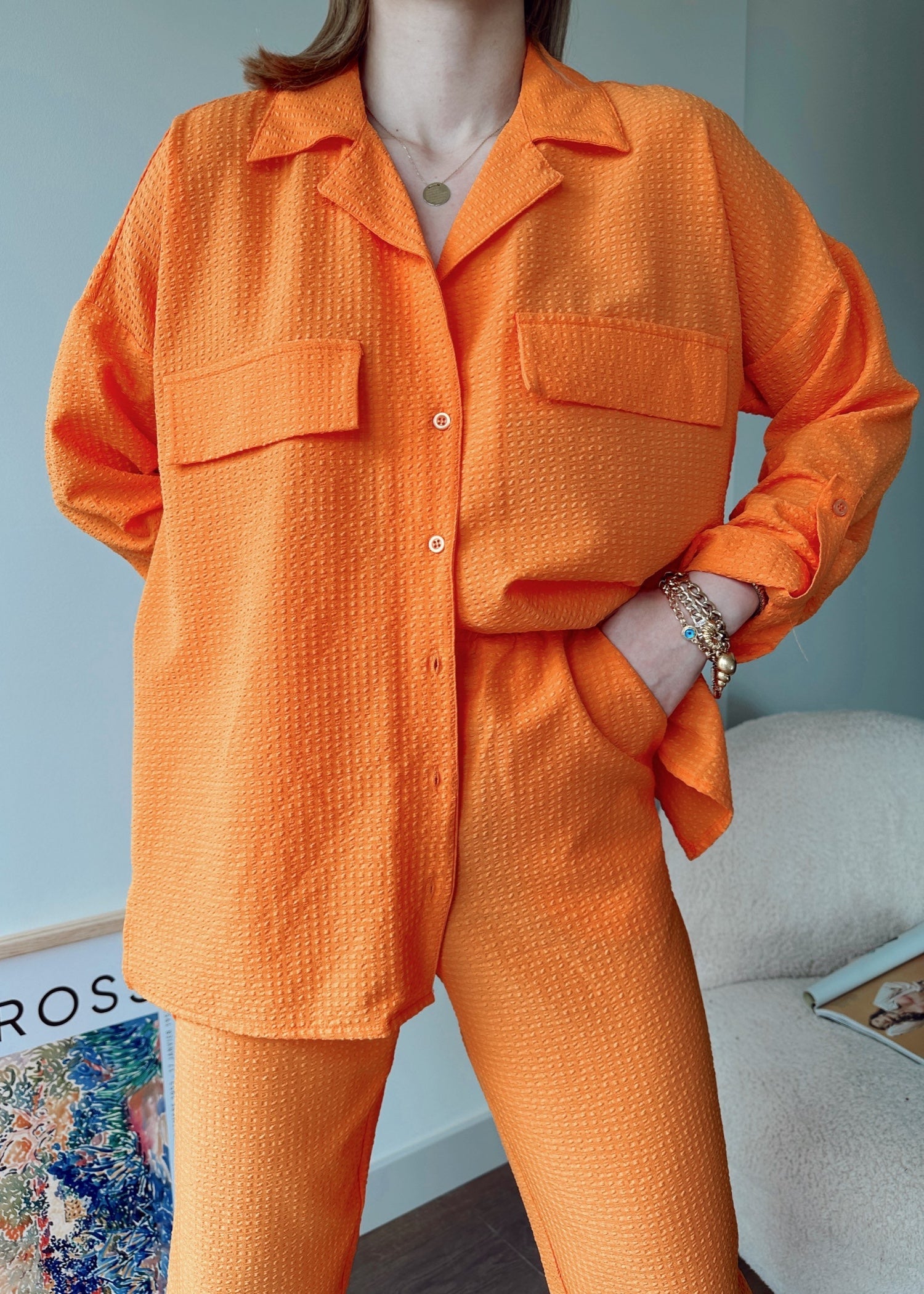 blended linen Co Ord Sets in Orange