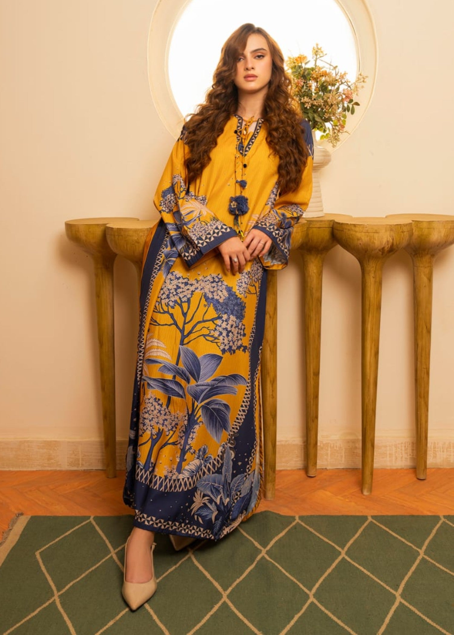 blended cambric Kaftan in Mustard
