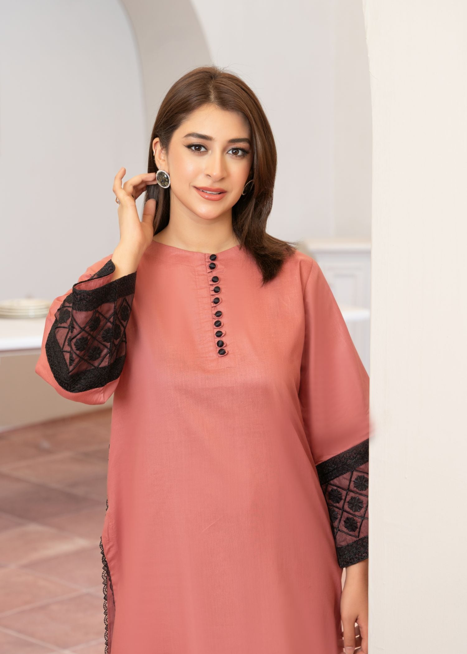cotton Kurta Set in Rose pink