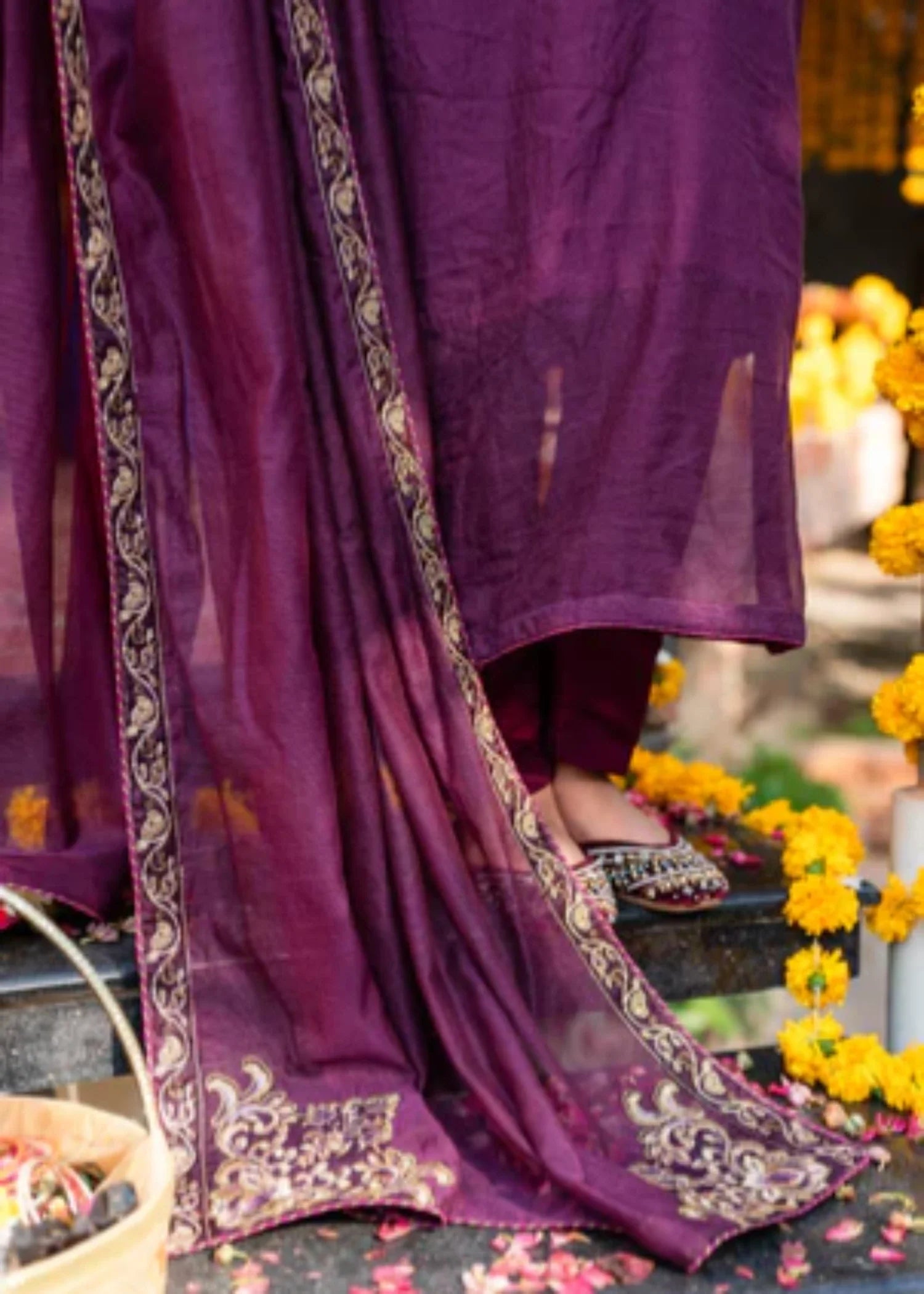 khaddi net Kurta Set in Purple