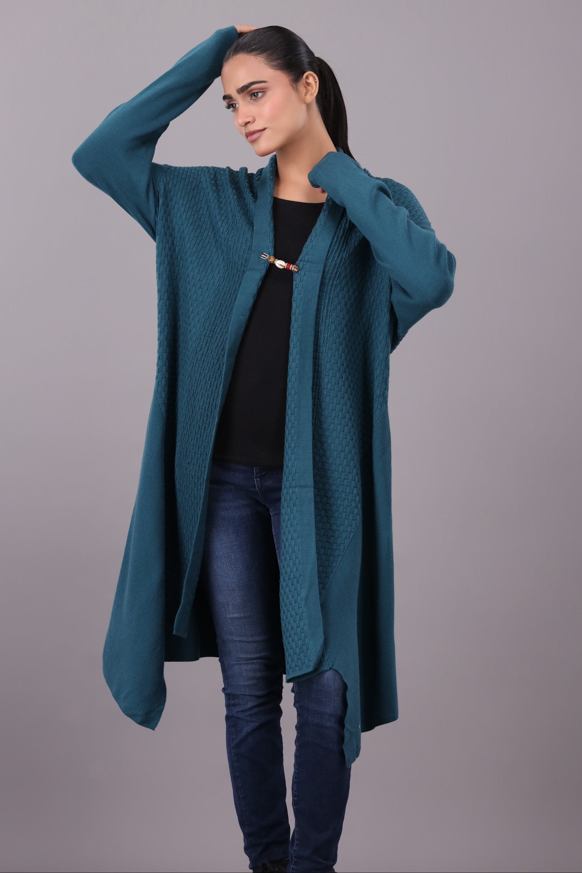 chambray Cardigan in Teal