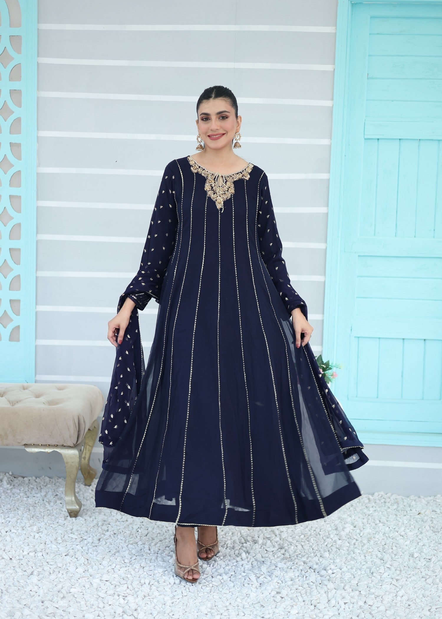 bemberg crinkle chiffon Maxi in Navy blue