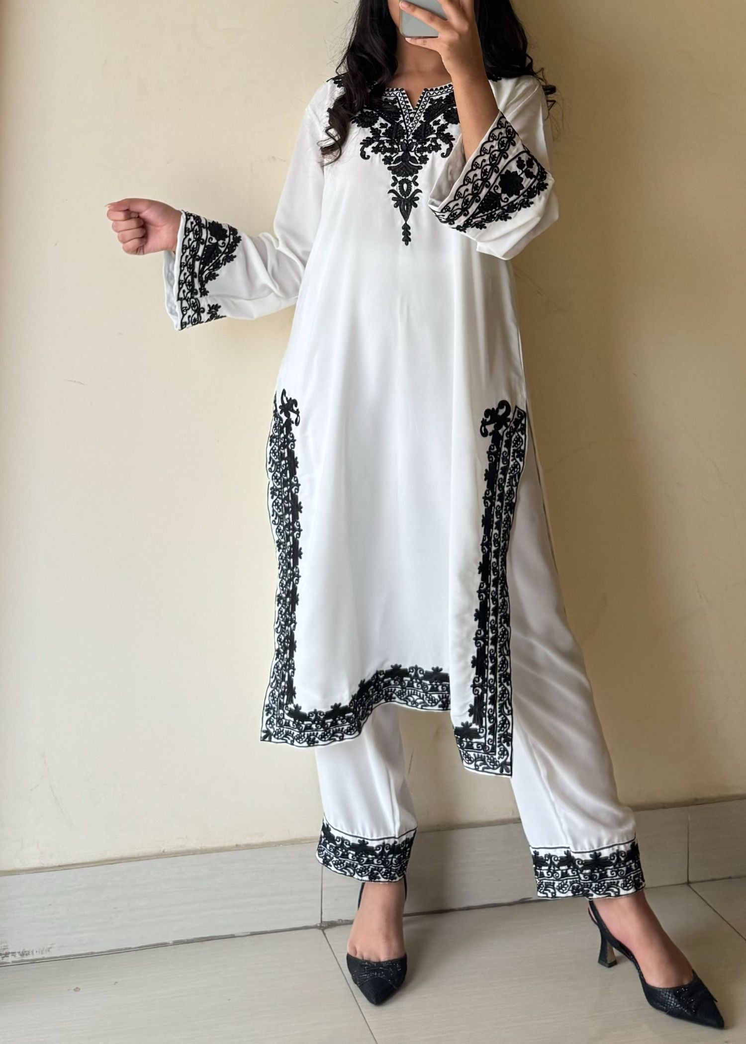 georgette Kurta Set in White