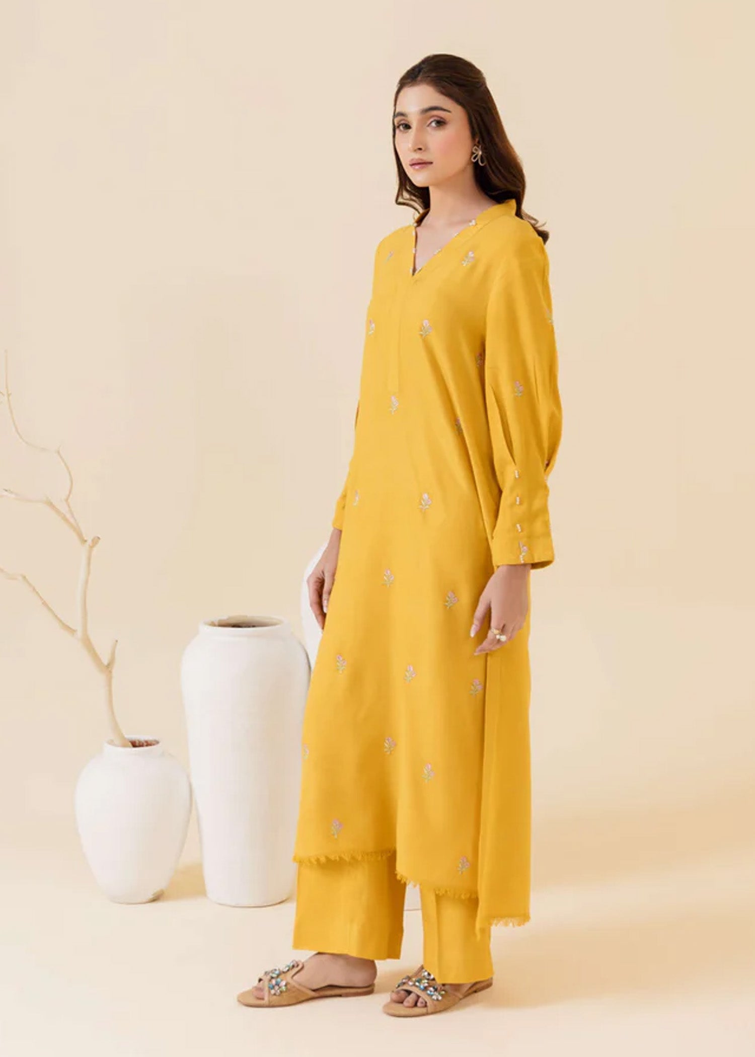 wool Kurta Set in Yellow