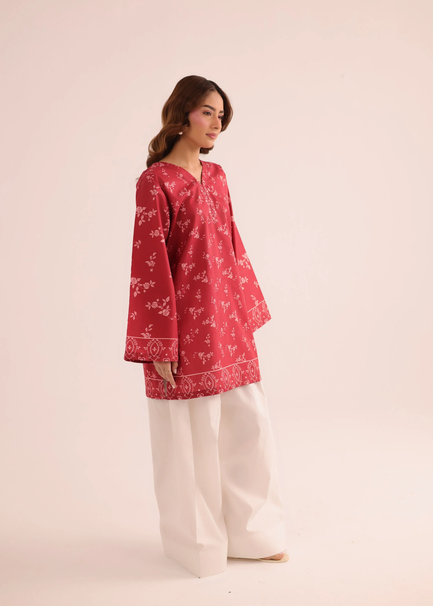 poly lawn Kurti in Brick red