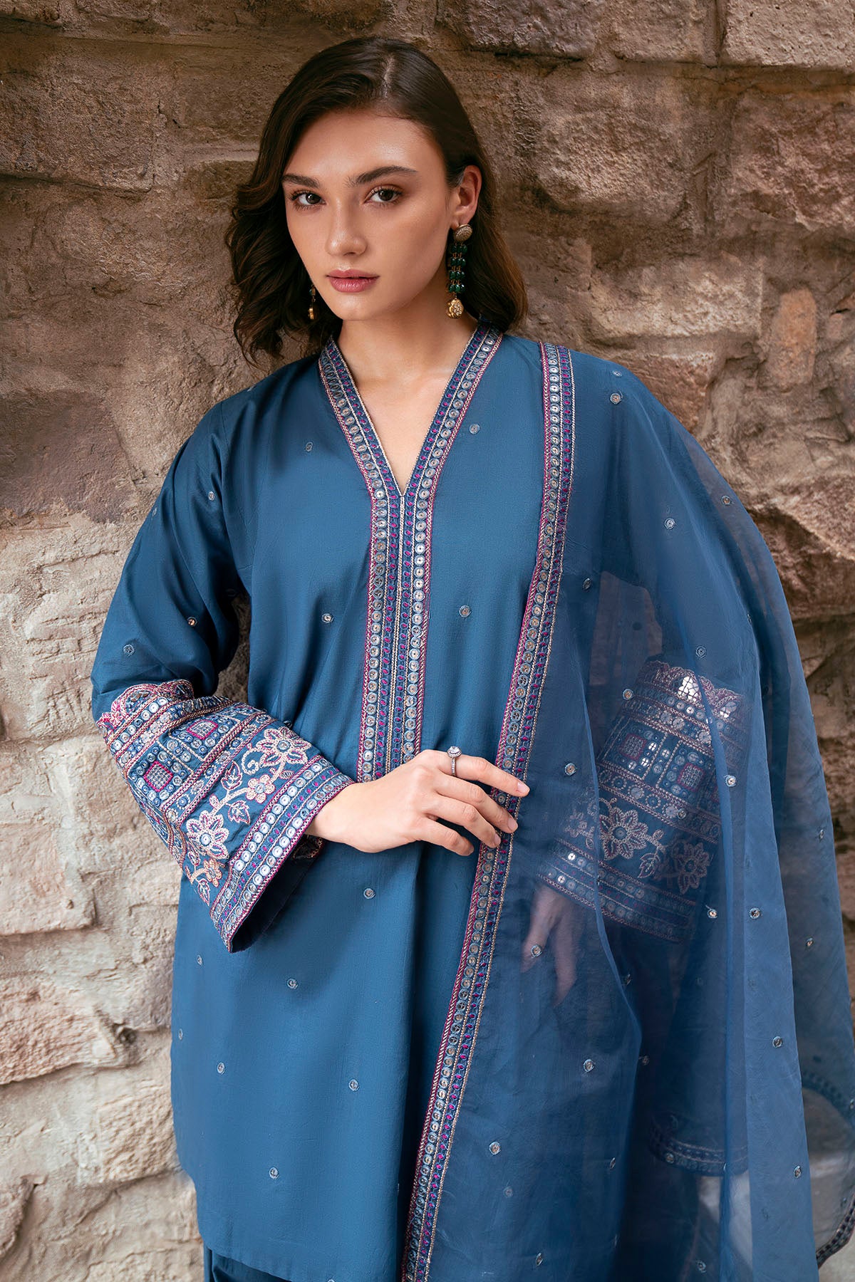 lawn Kurta Set in Royal blue