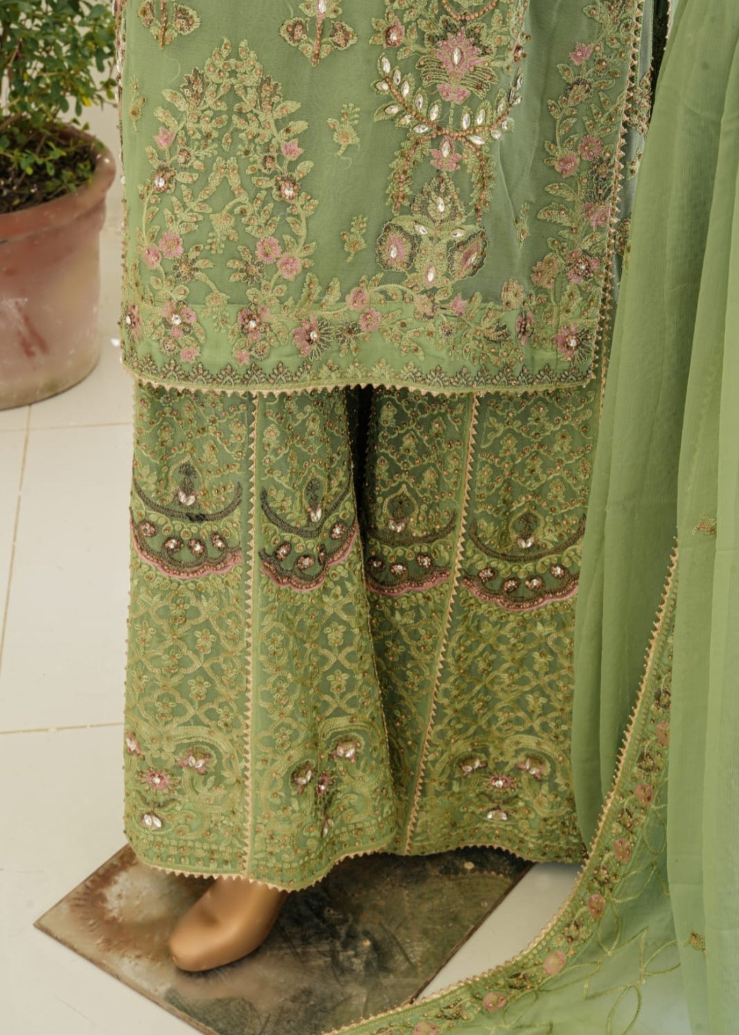 chiffon Sharara in Apple green
