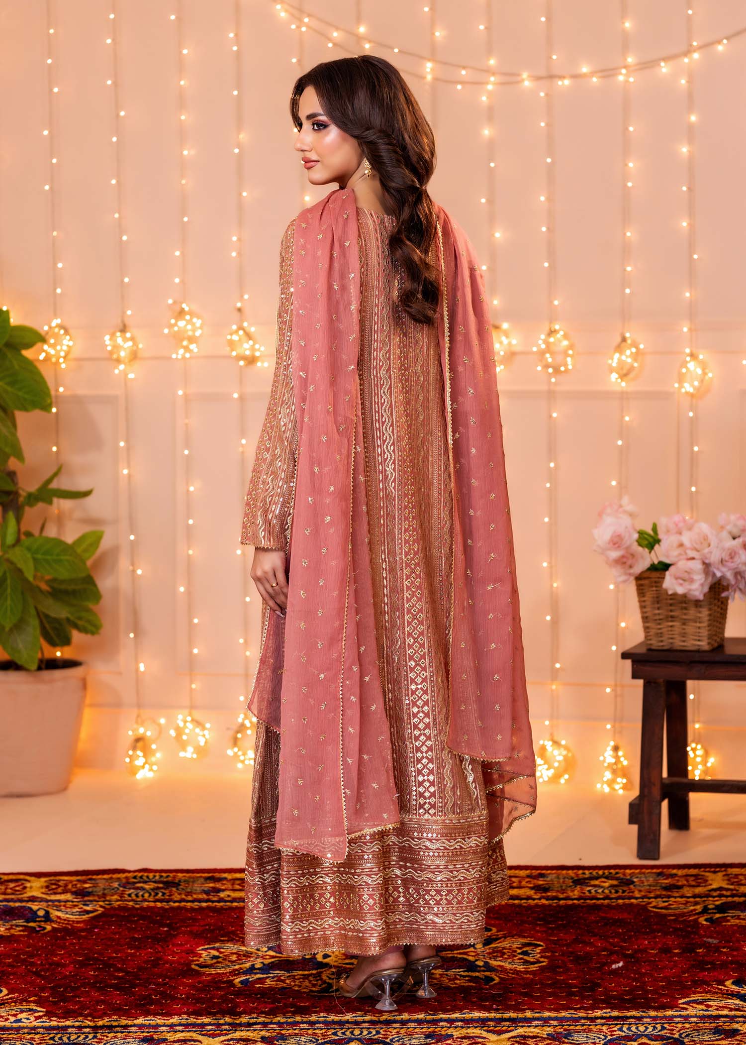 chiffon Angrakha in Coral pink