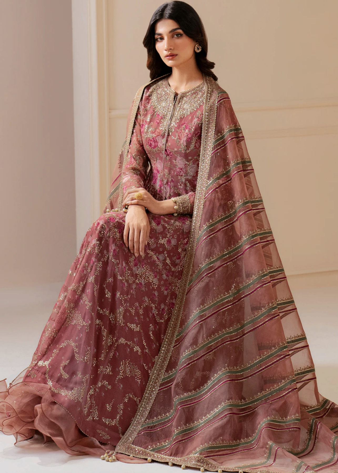 chiffon Unstitched in Mauve pink