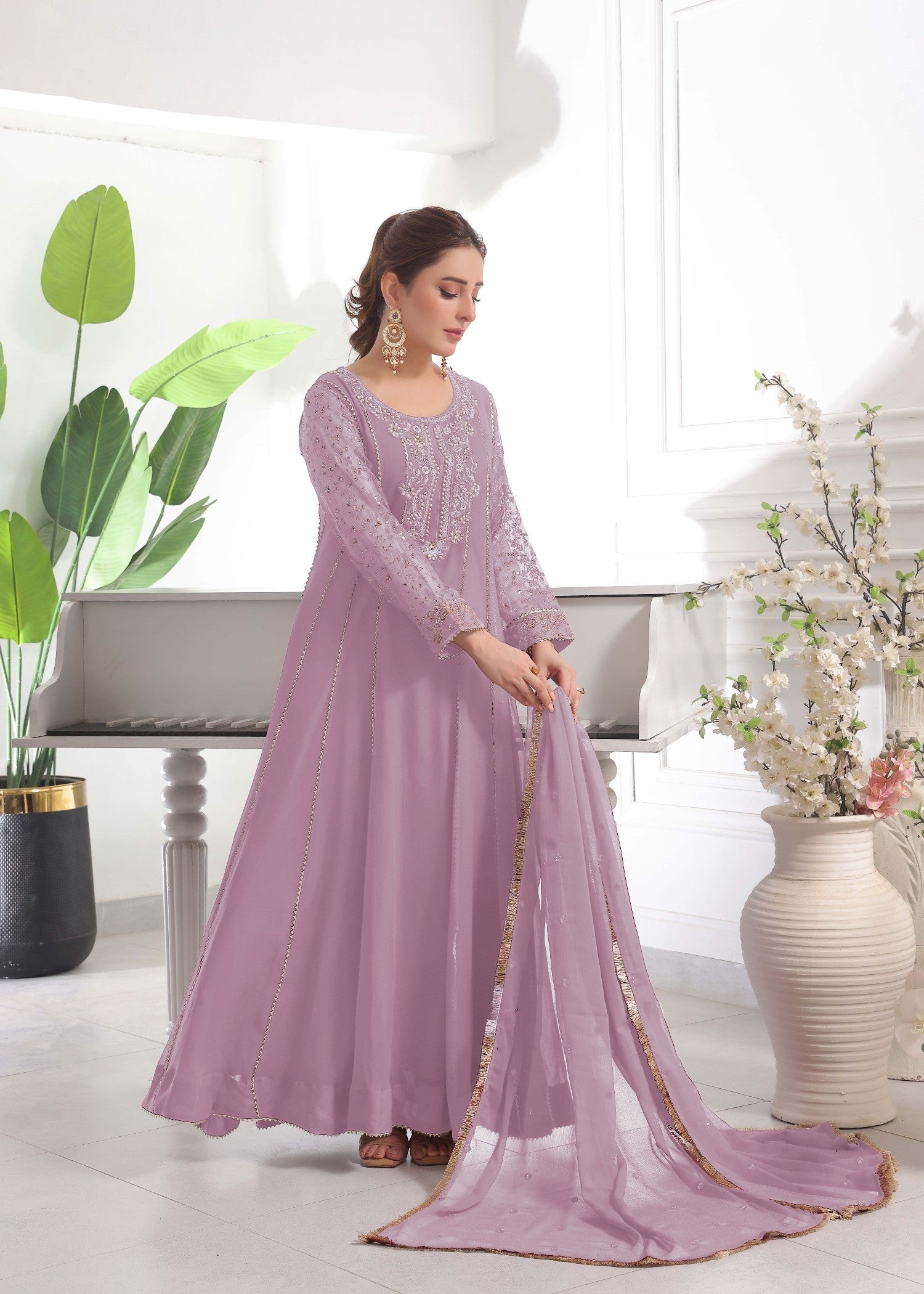 chiffon Anarkali in Lilac