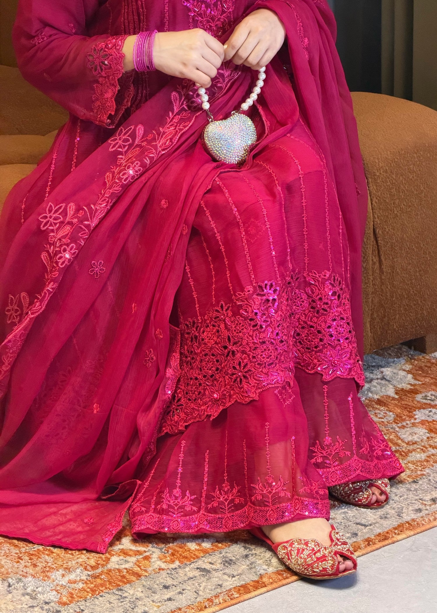 chiffon Short Frock in Hot pink