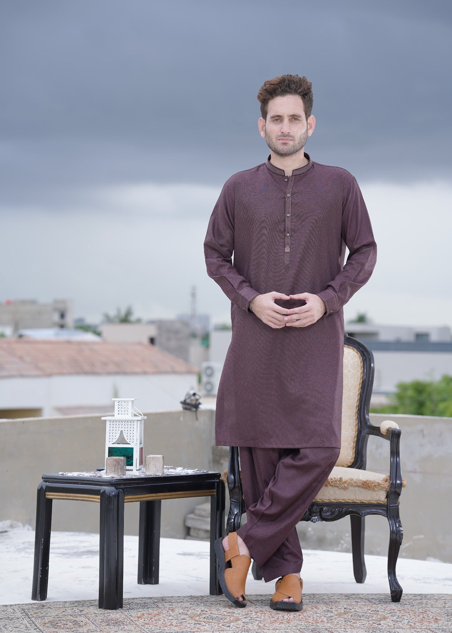 wash & wear Shalwar Kameez in Mauve by Real Image Clothing